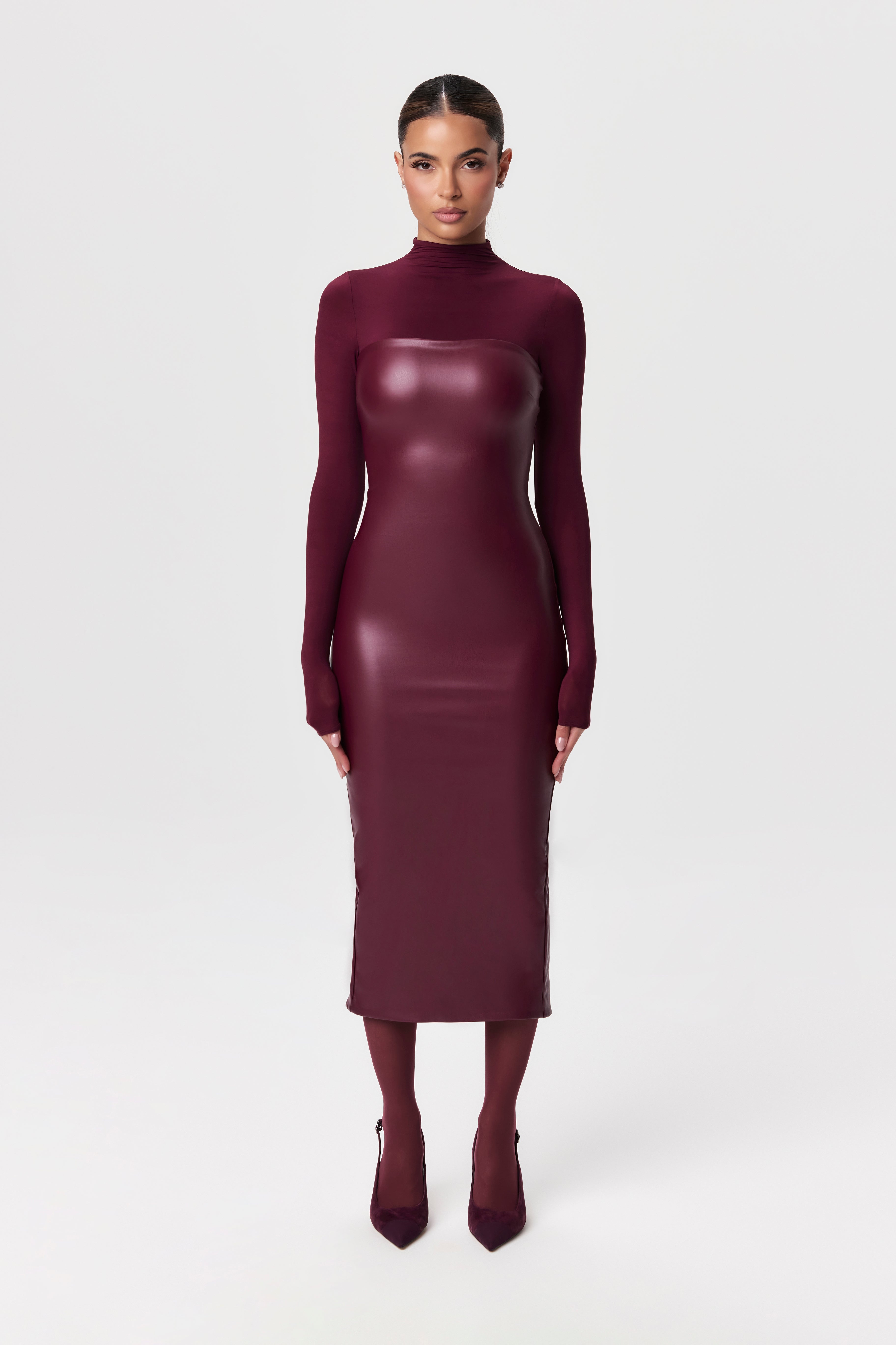 Vegan Leather Tube Midi Dress