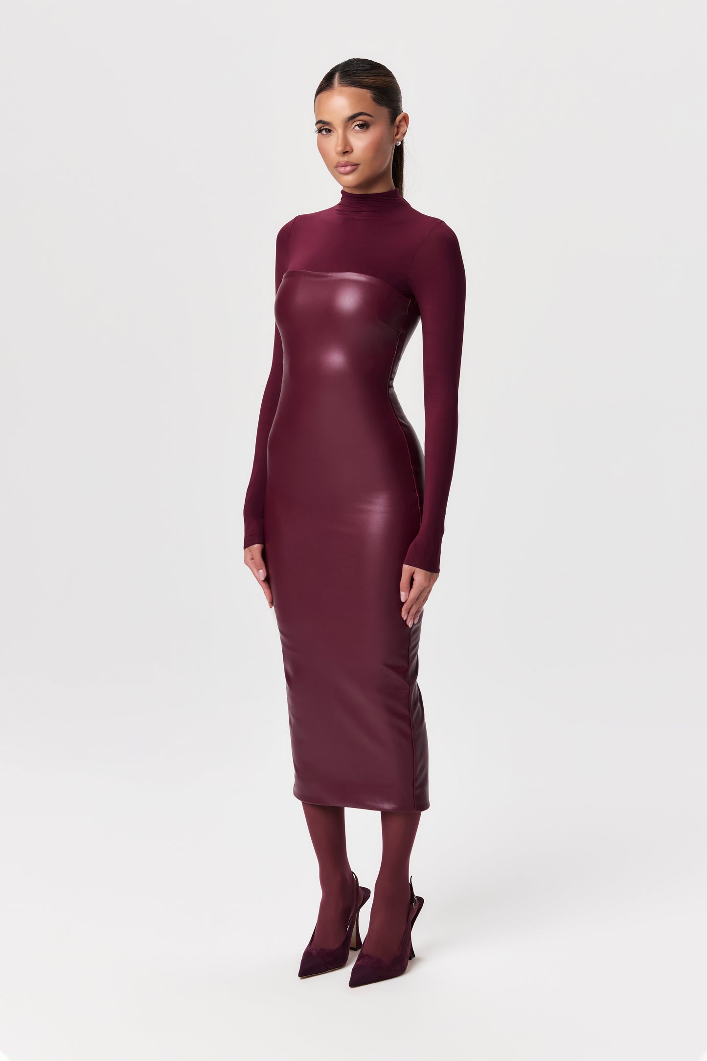 Vegan Leather Tube Midi Dress