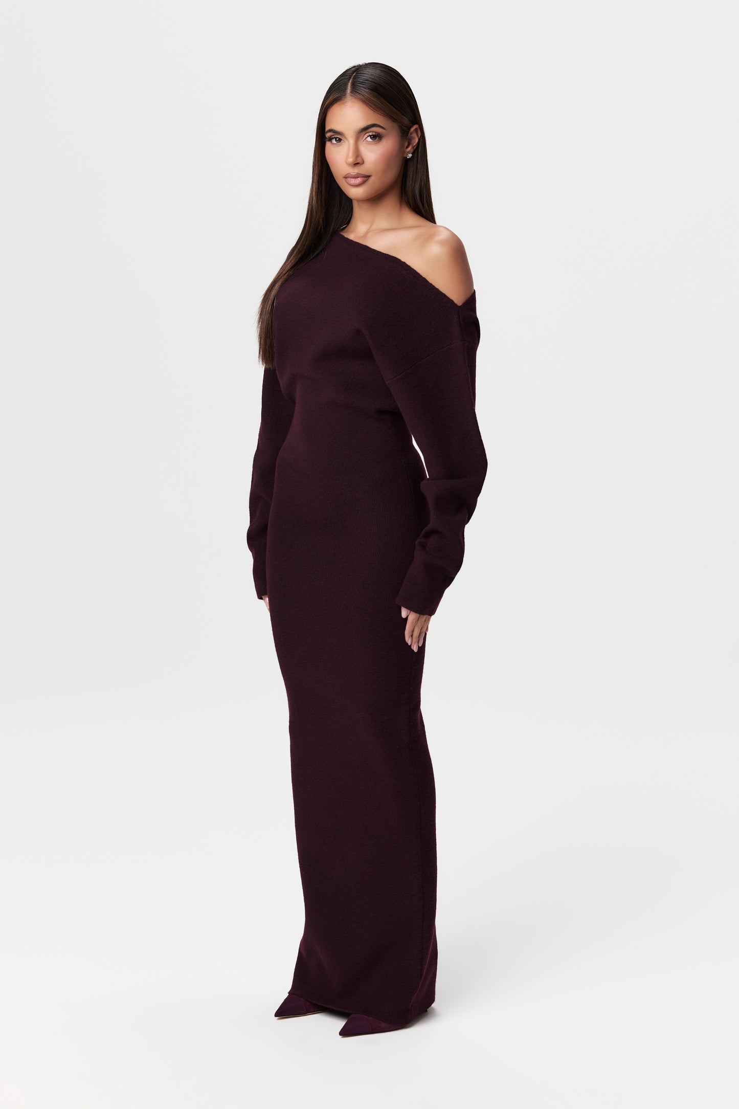 Knit Off-Shoulder Sweater Maxi Dress