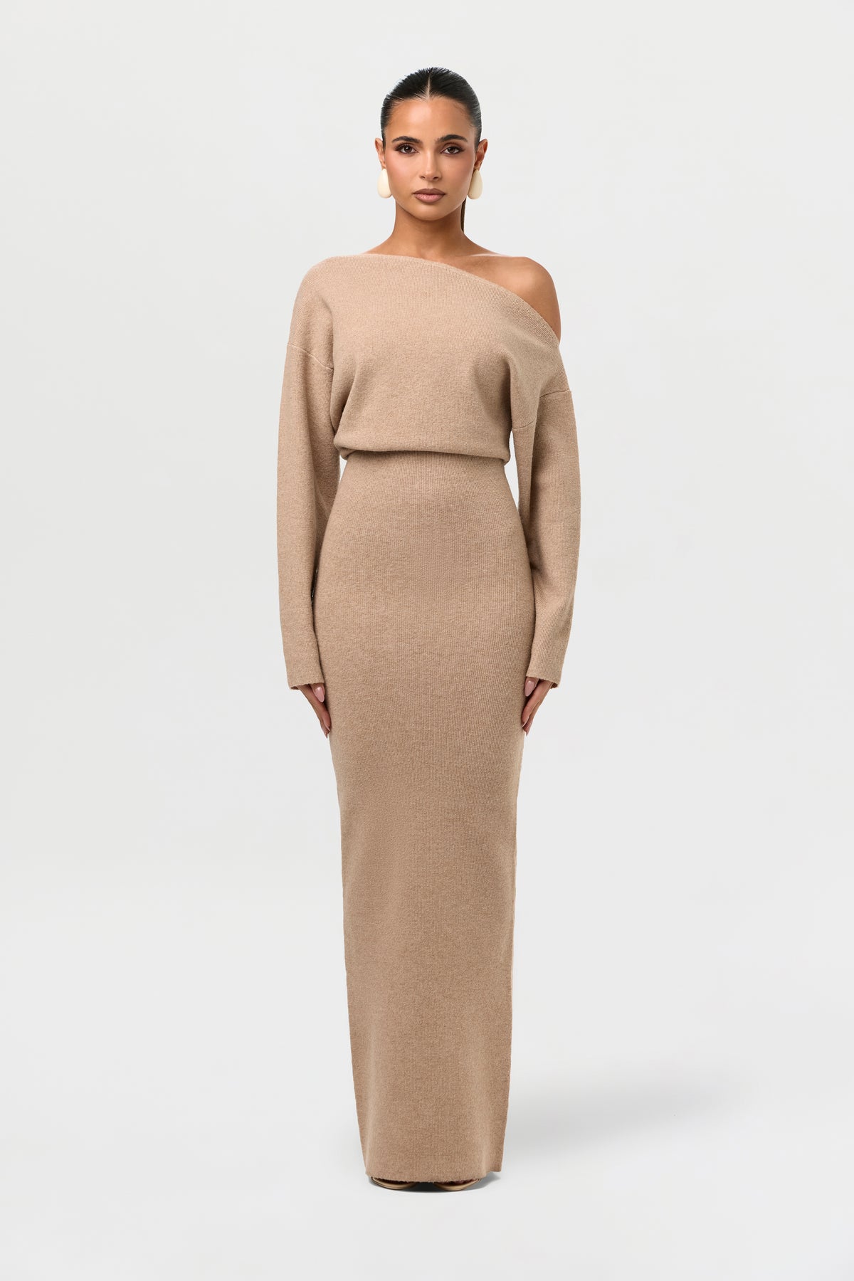Knit Off-Shoulder Sweater Maxi Dress
