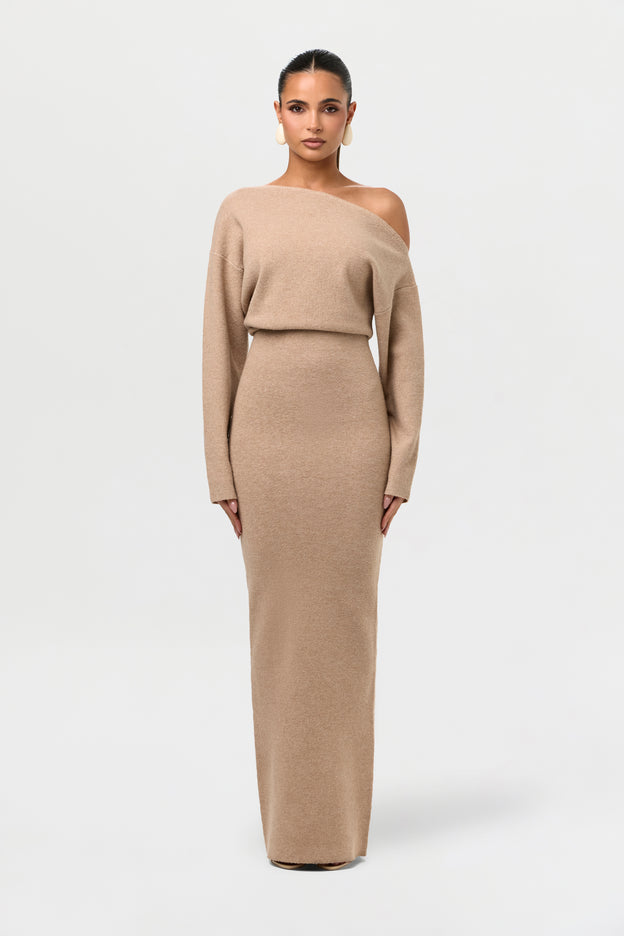 Knit Off-Shoulder Sweater Maxi Dress