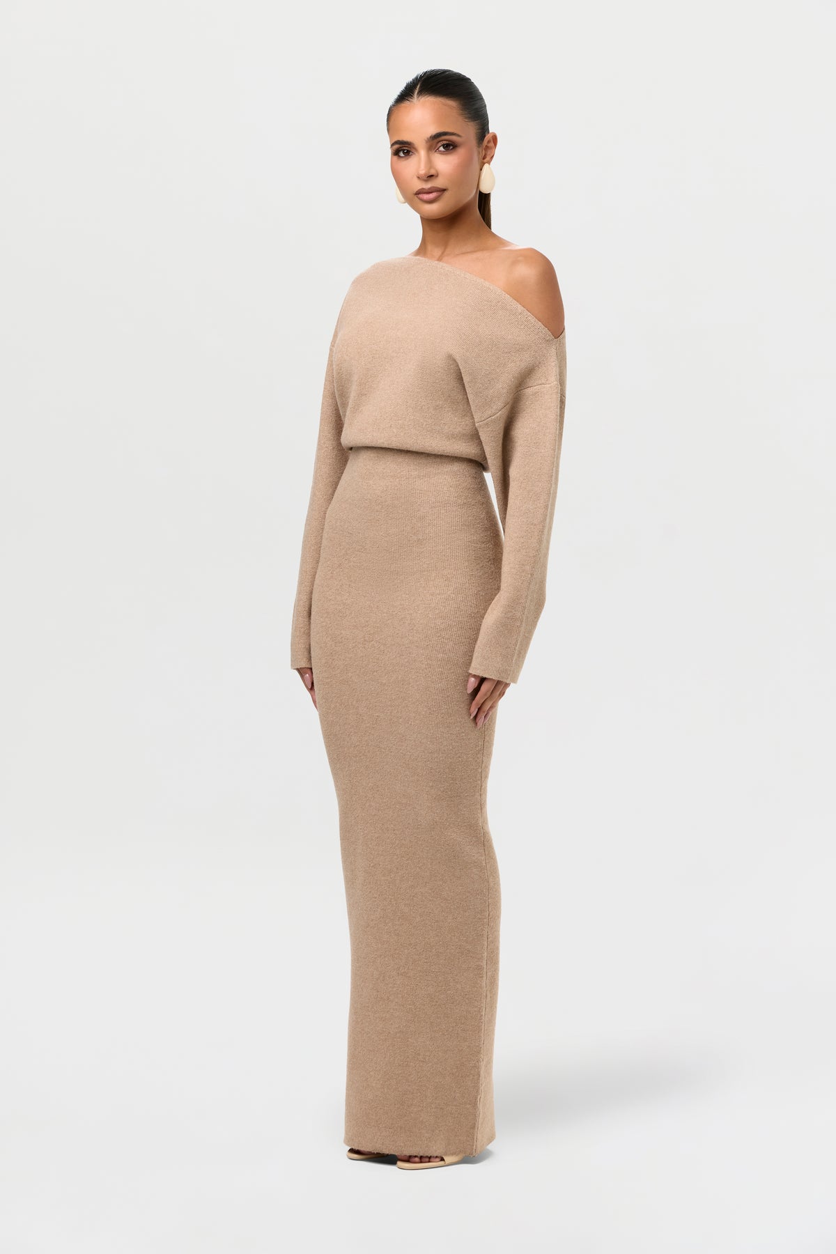 Knit Off-Shoulder Sweater Maxi Dress