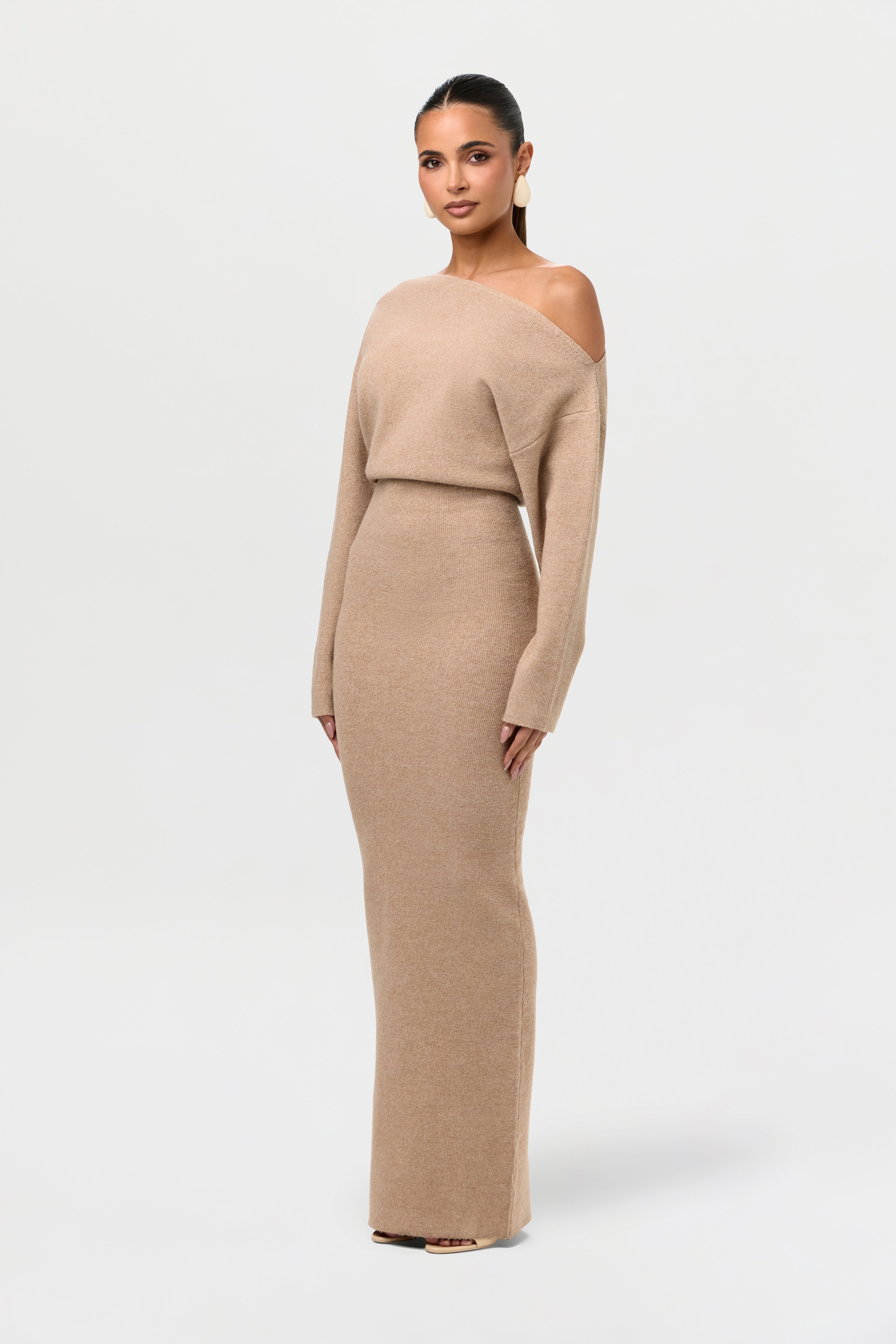 Knit Off-Shoulder Sweater Maxi Dress