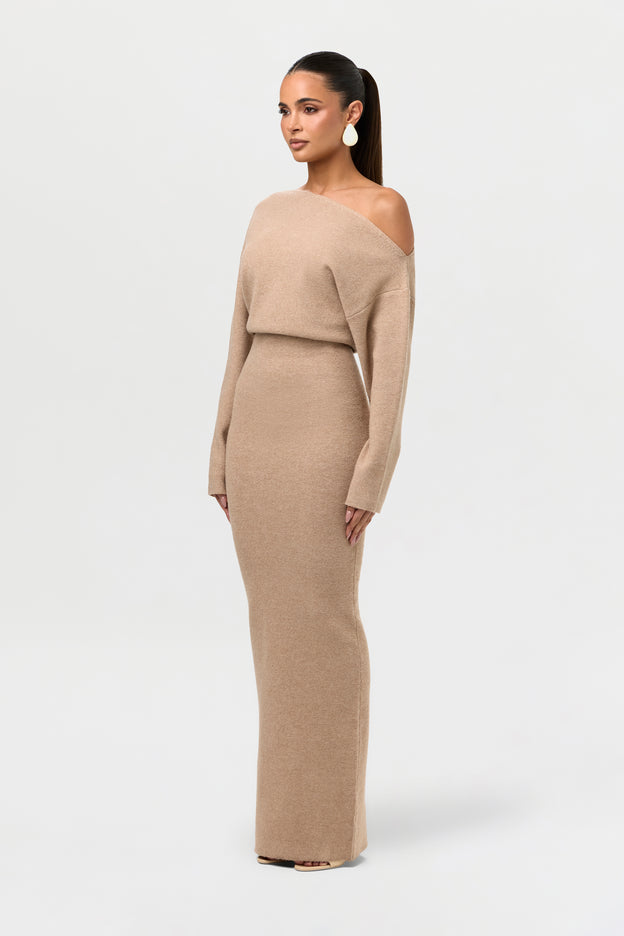 Knit Off-Shoulder Sweater Maxi Dress
