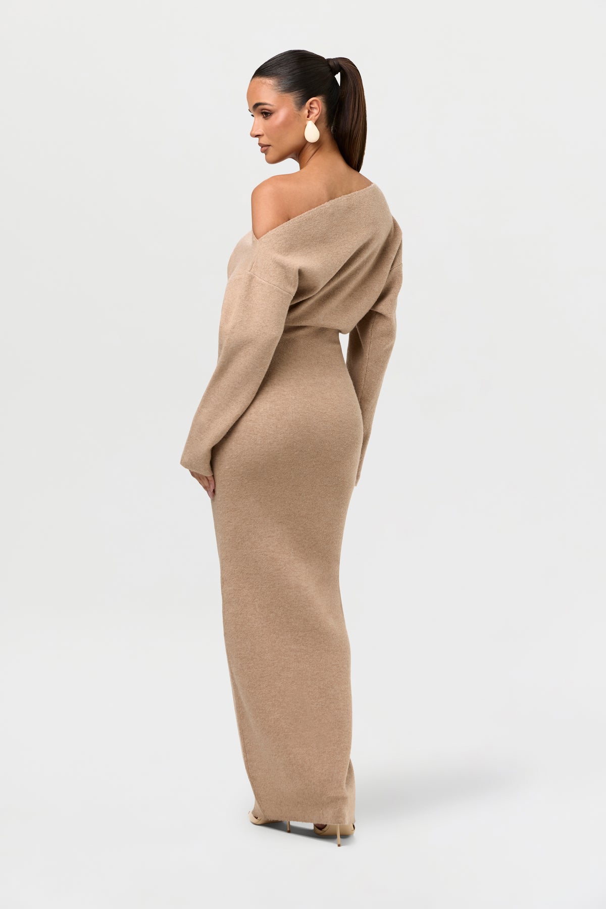 Knit Off-Shoulder Sweater Maxi Dress