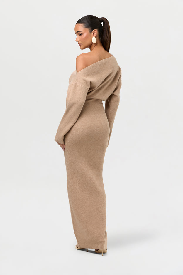 Knit Off-Shoulder Sweater Maxi Dress