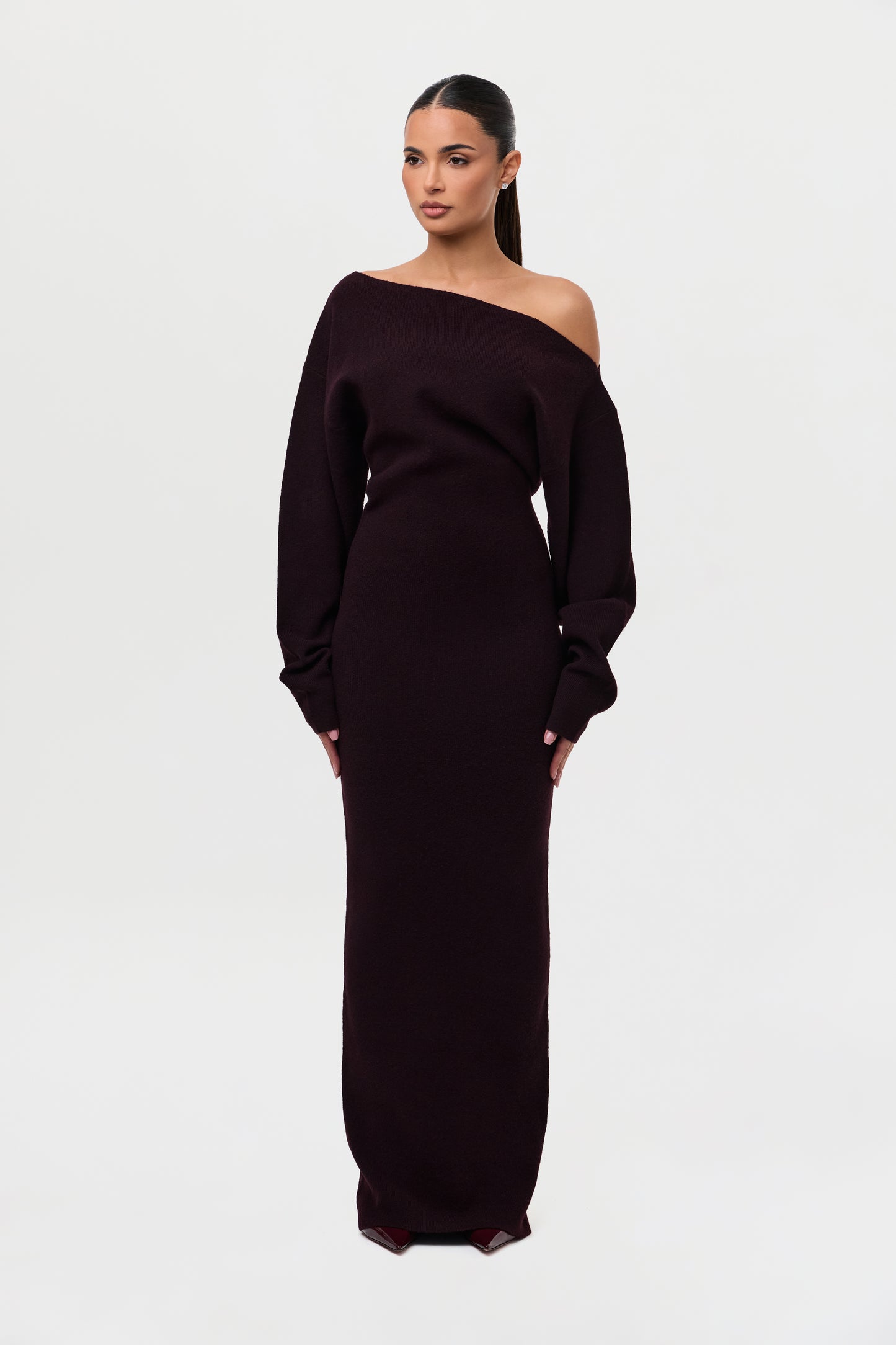 Knit Off-Shoulder Sweater Maxi Dress