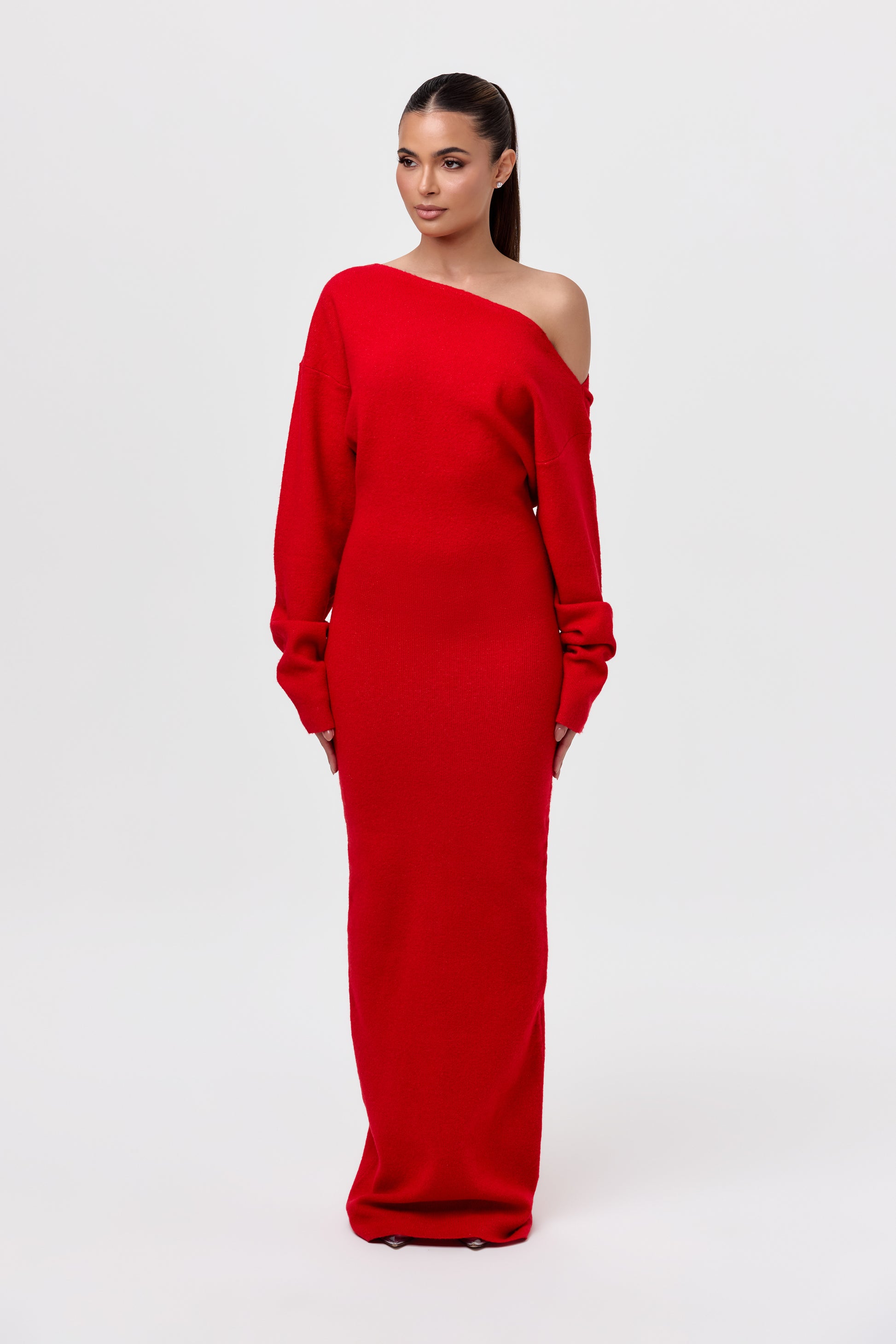 Sleeve Long Maxi Knit Dress Knit Off-Shoulder Sweater Maxi Dress Naked Wardrobe Sleeve Long Maxi Knit Dress Knit Off-Shoulder Sweater Maxi Dress Naked Wardrobe