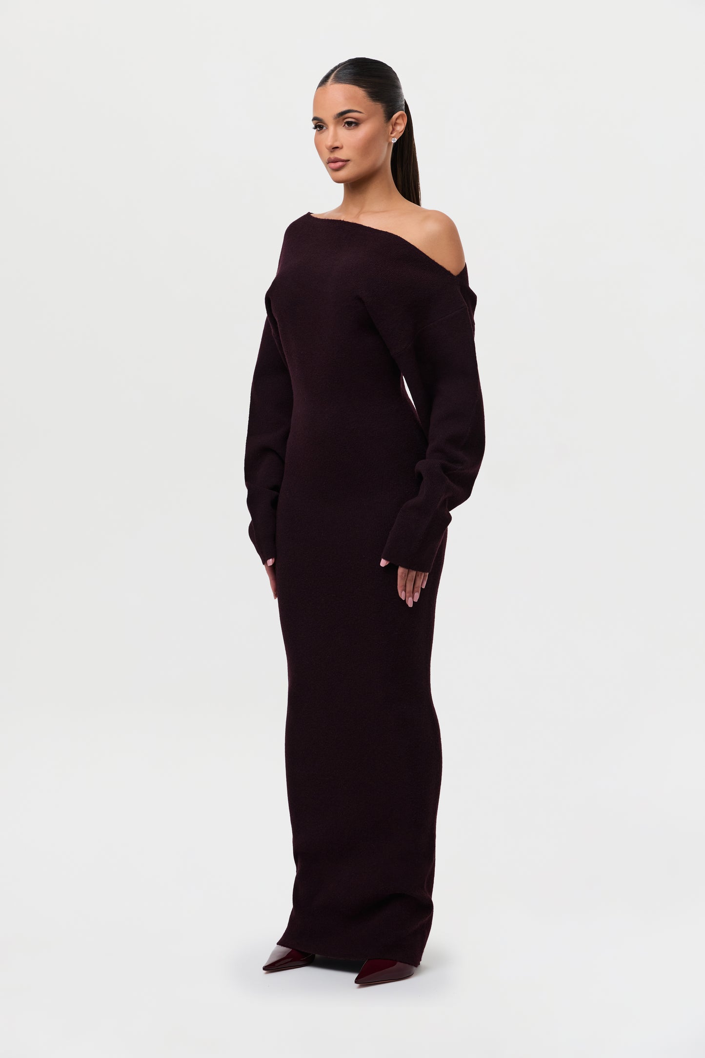 Knit Off-Shoulder Sweater Maxi Dress