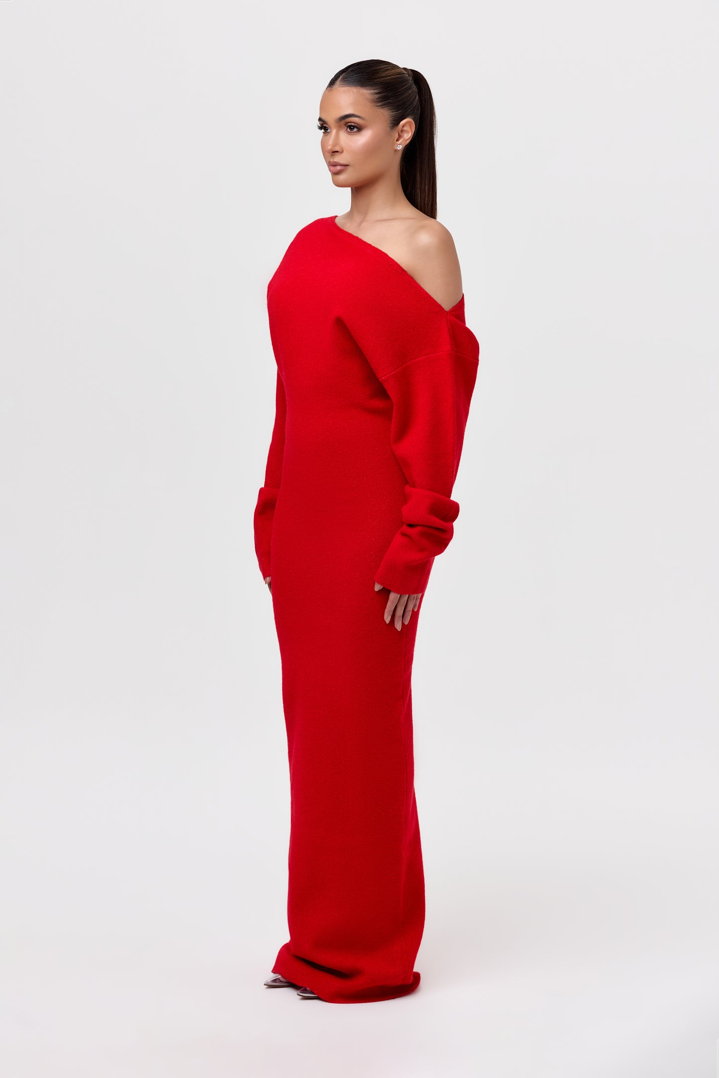 Knit Off-Shoulder Sweater Maxi Dress