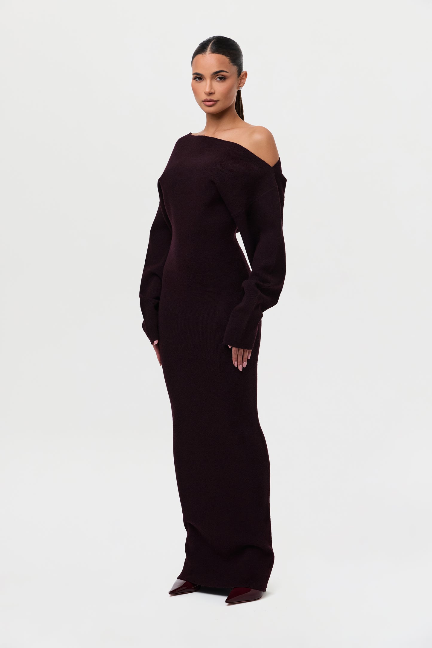 Knit Off-Shoulder Sweater Maxi Dress