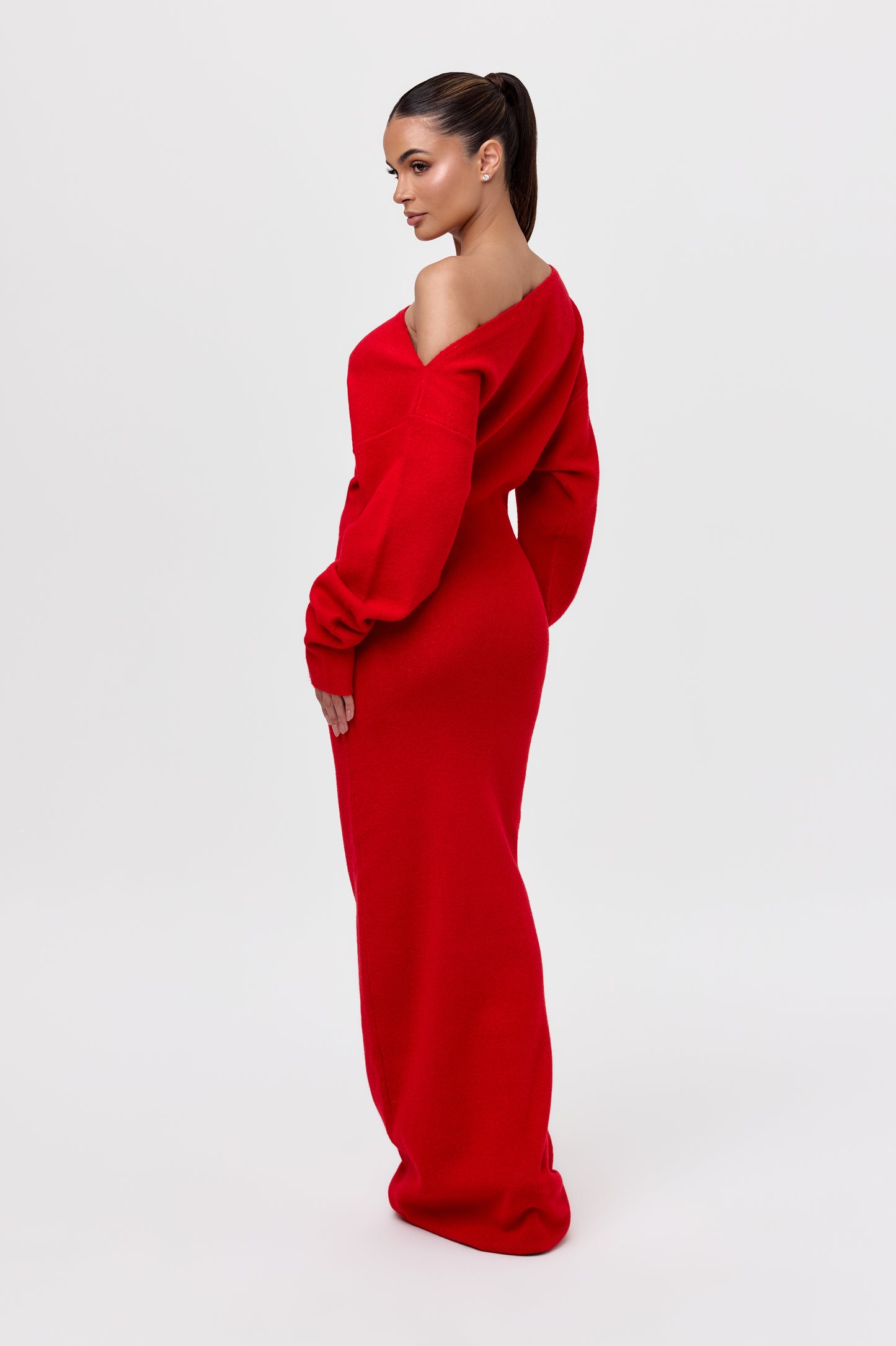 Knit Off-Shoulder Sweater Maxi Dress