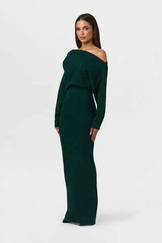 Knit Off-Shoulder Sweater Maxi Dress