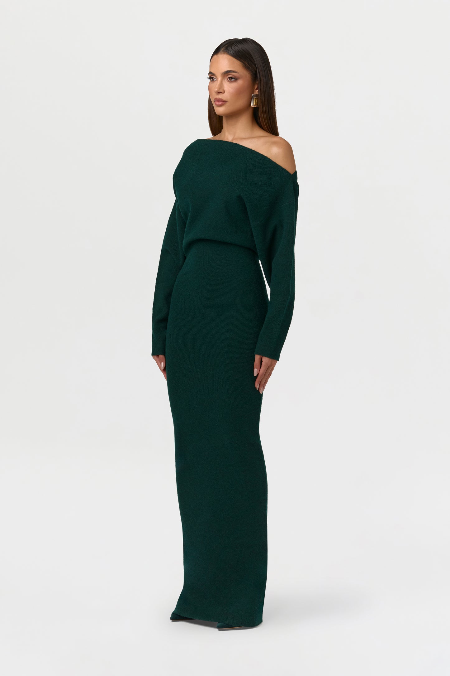 Knit Off-Shoulder Sweater Maxi Dress