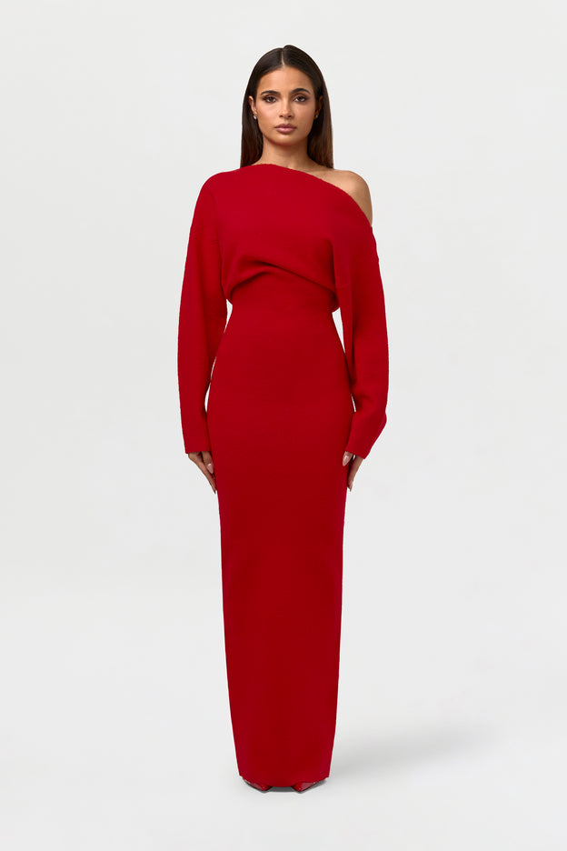 Knit Off-Shoulder Sweater Maxi Dress