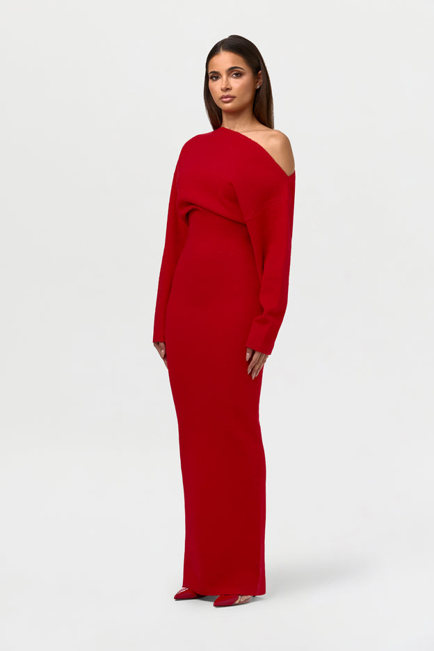 Knit Off-Shoulder Sweater Maxi Dress