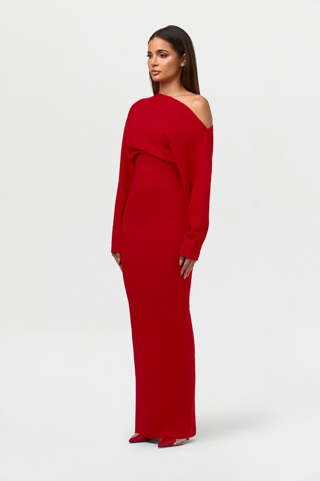 Knit Off-Shoulder Sweater Maxi Dress