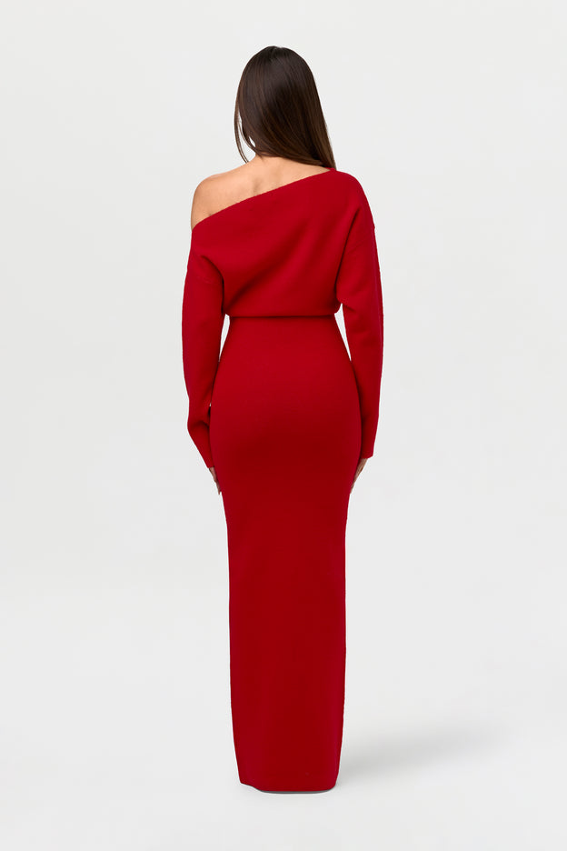 Knit Off-Shoulder Sweater Maxi Dress