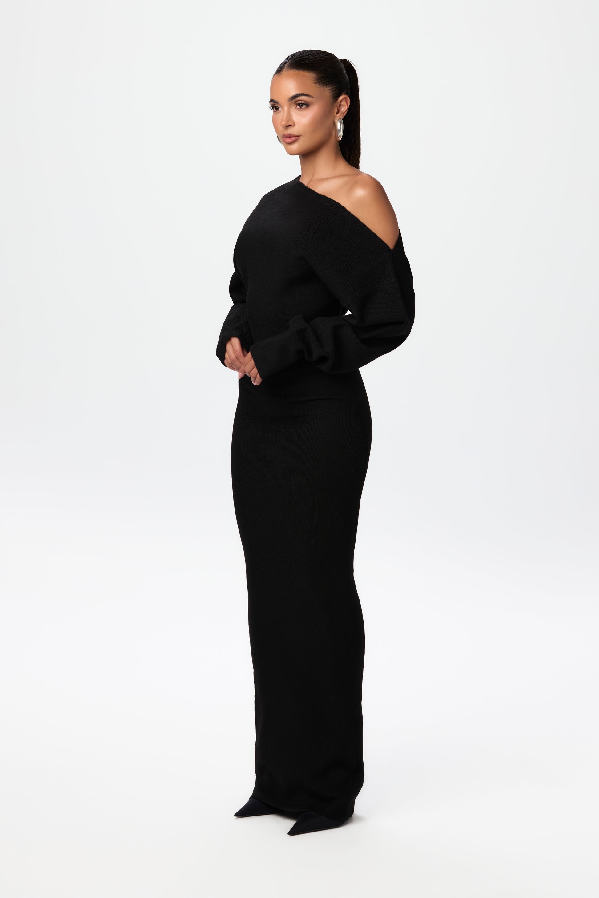 Knit Off-Shoulder Sweater Maxi Dress Naked Wardrobe Knit Off-Shoulder Sweater Maxi Dress Naked Wardrobe