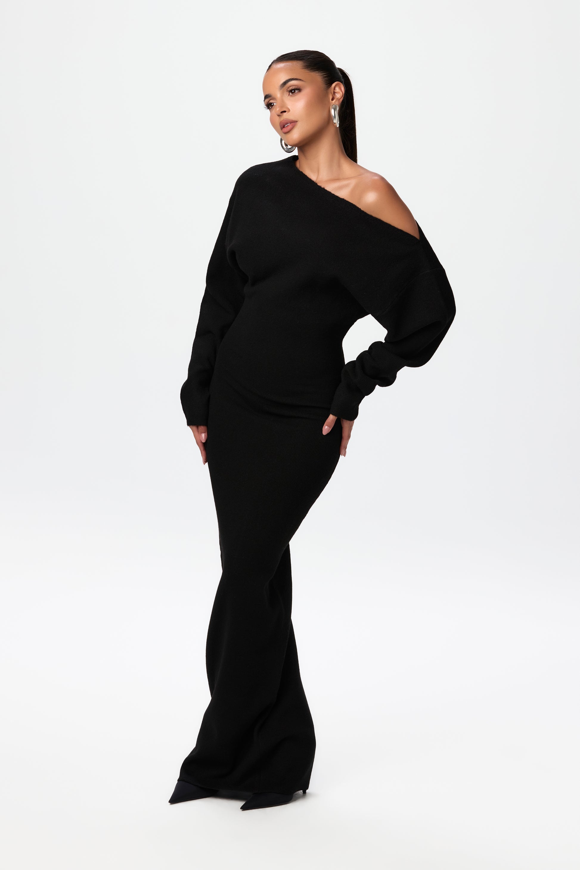 Knit Off-Shoulder Sweater Maxi Dress Knit Off-Shoulder Sweater Maxi Dress