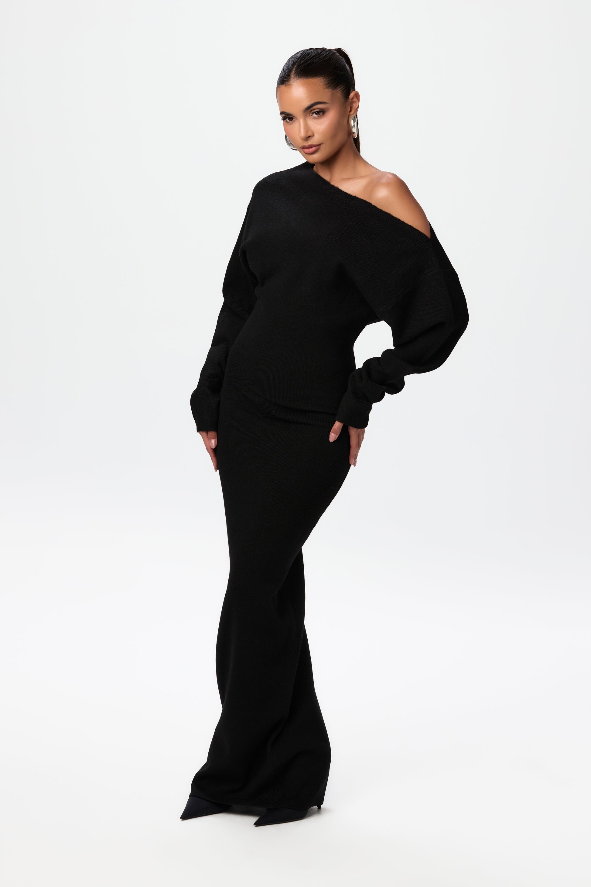 Knit Off-Shoulder Sweater Maxi Dress Knit Off-Shoulder Sweater Maxi Dress