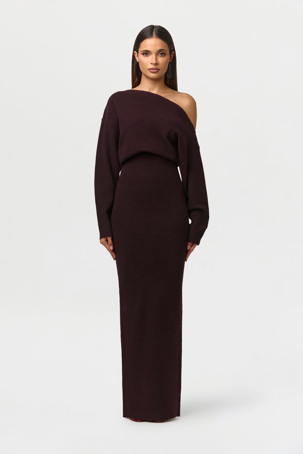 Knit Off-Shoulder Sweater Maxi Dress