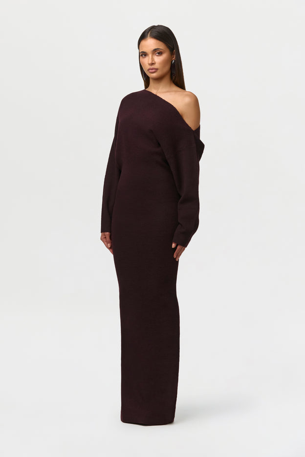 Knit Off-Shoulder Sweater Maxi Dress
