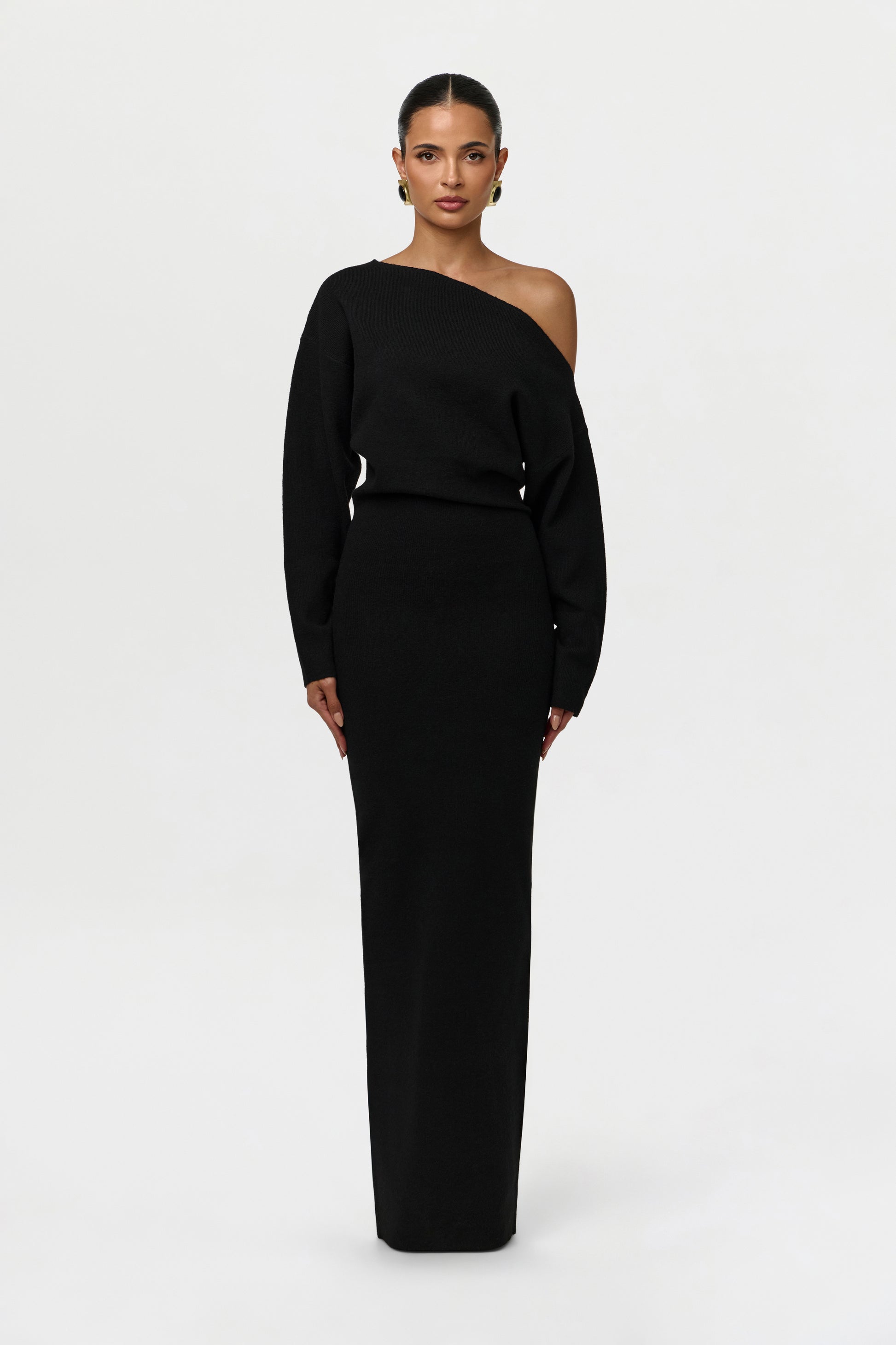 Knit Off-Shoulder Sweater Maxi Dress