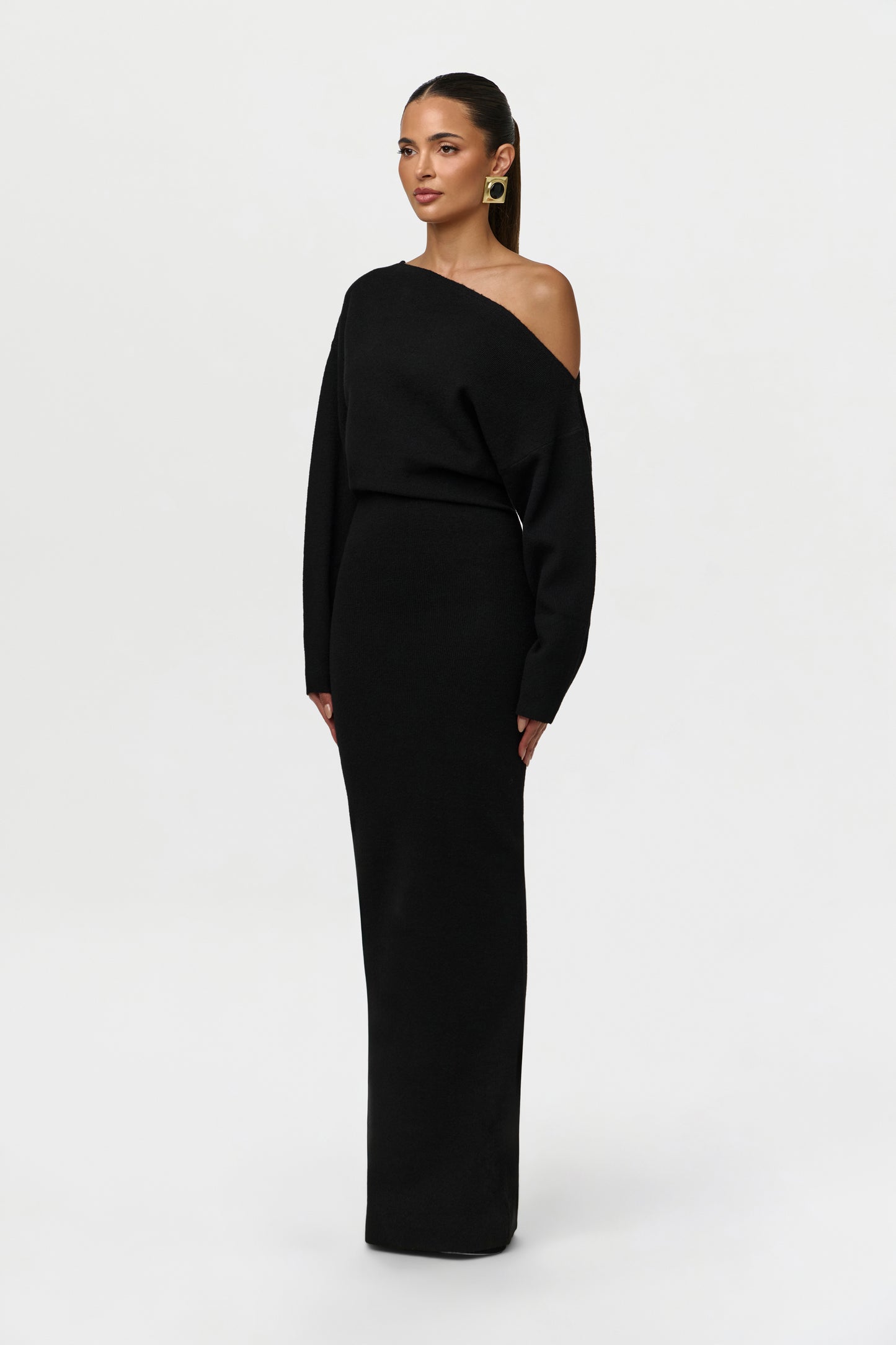 Knit Off-Shoulder Sweater Maxi Dress