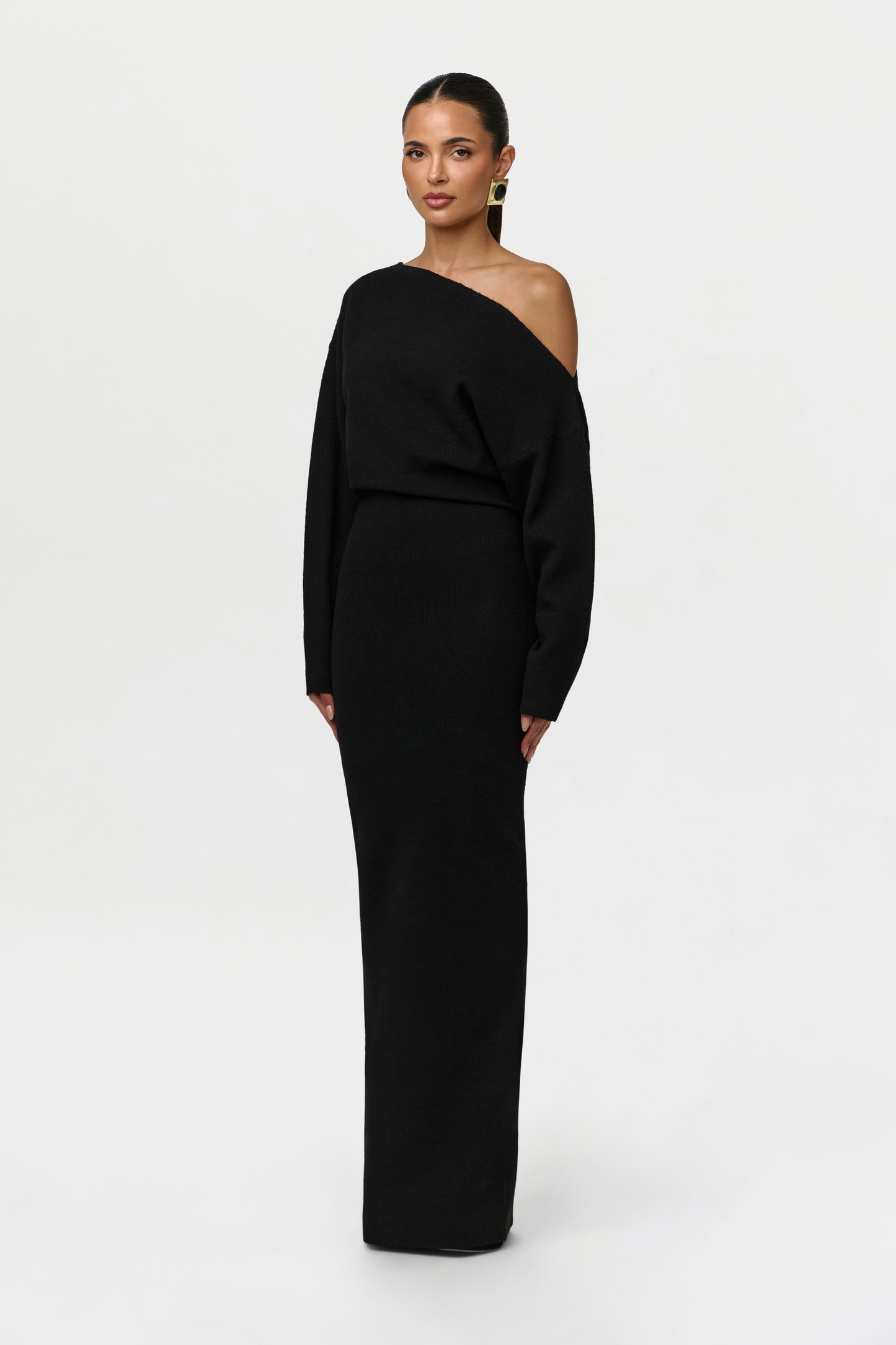 Knit Off-Shoulder Sweater Maxi Dress