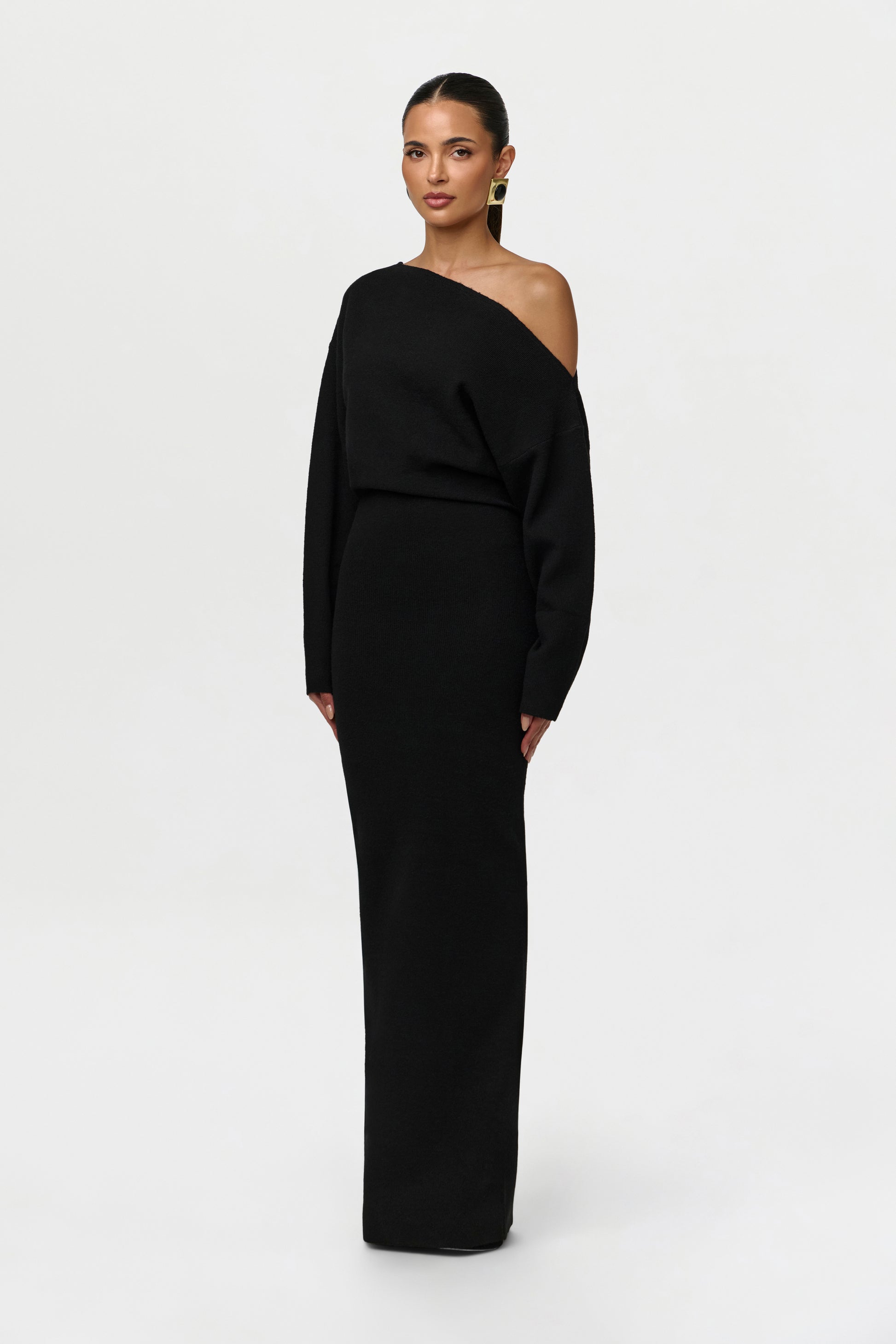 Knit Off-Shoulder Sweater Maxi Dress