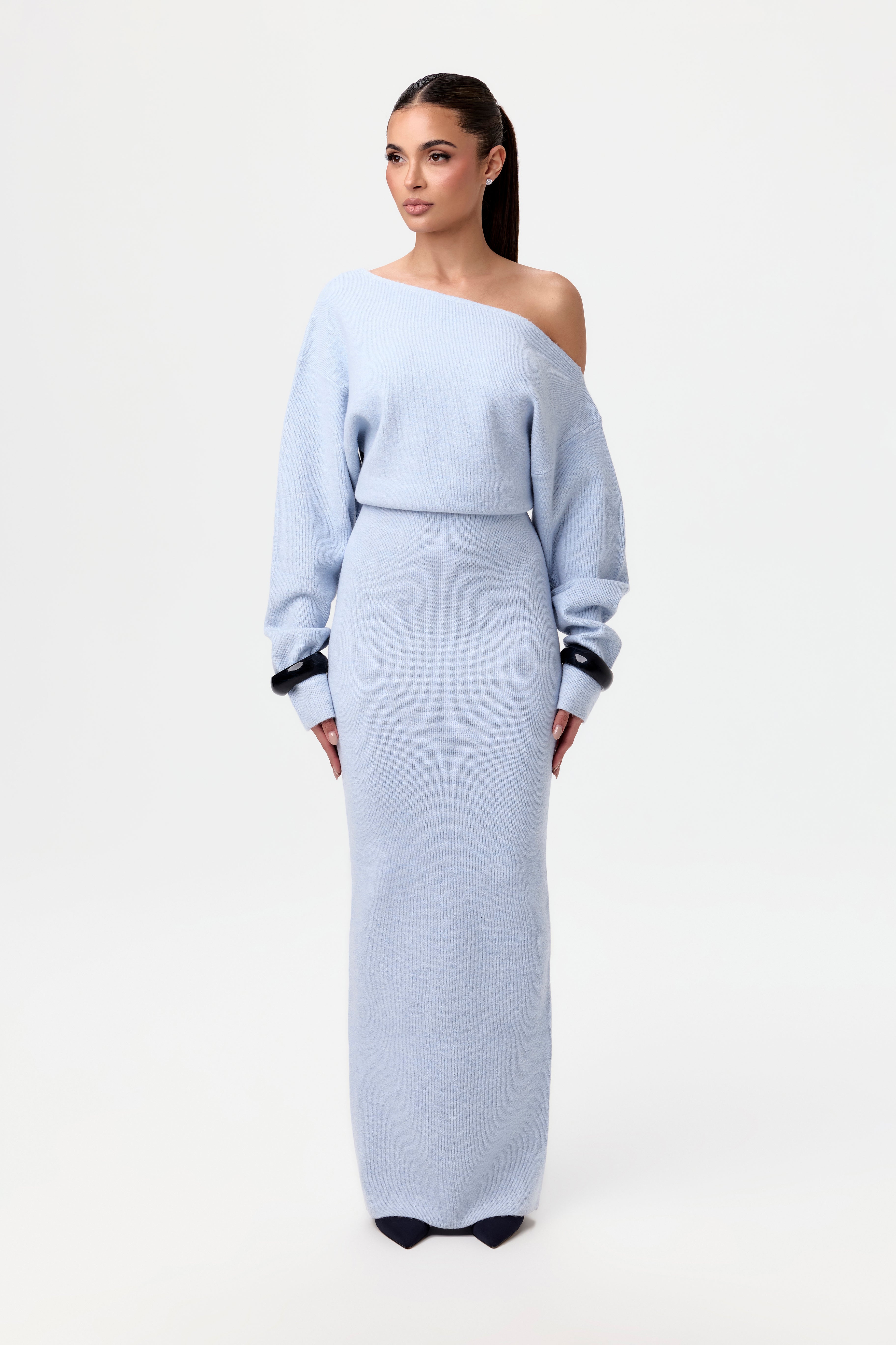 Knit Off-Shoulder Sweater Maxi Dress