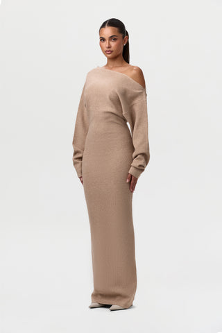 Knit Off-Shoulder Sweater Maxi Dress