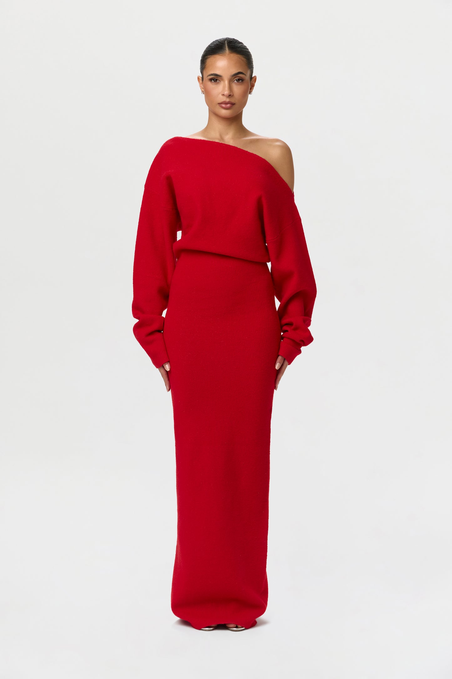 Knit Off-Shoulder Sweater Maxi Dress