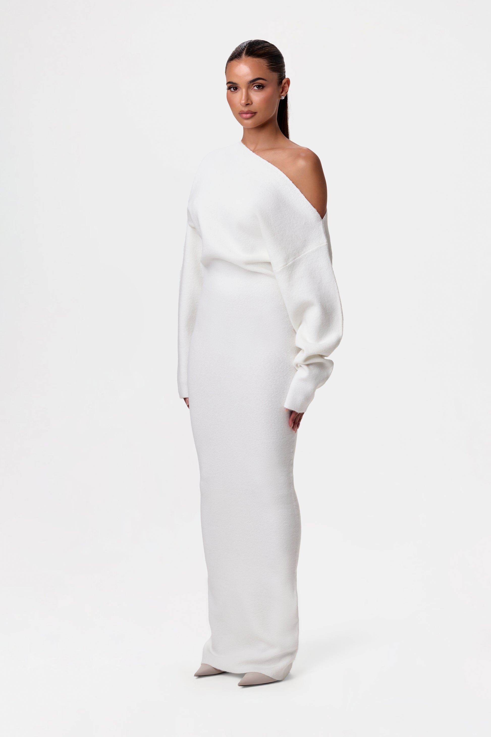 Knit Off-Shoulder Sweater Maxi Dress Naked Wardrobe Knit Off-Shoulder Sweater Maxi Dress Naked Wardrobe