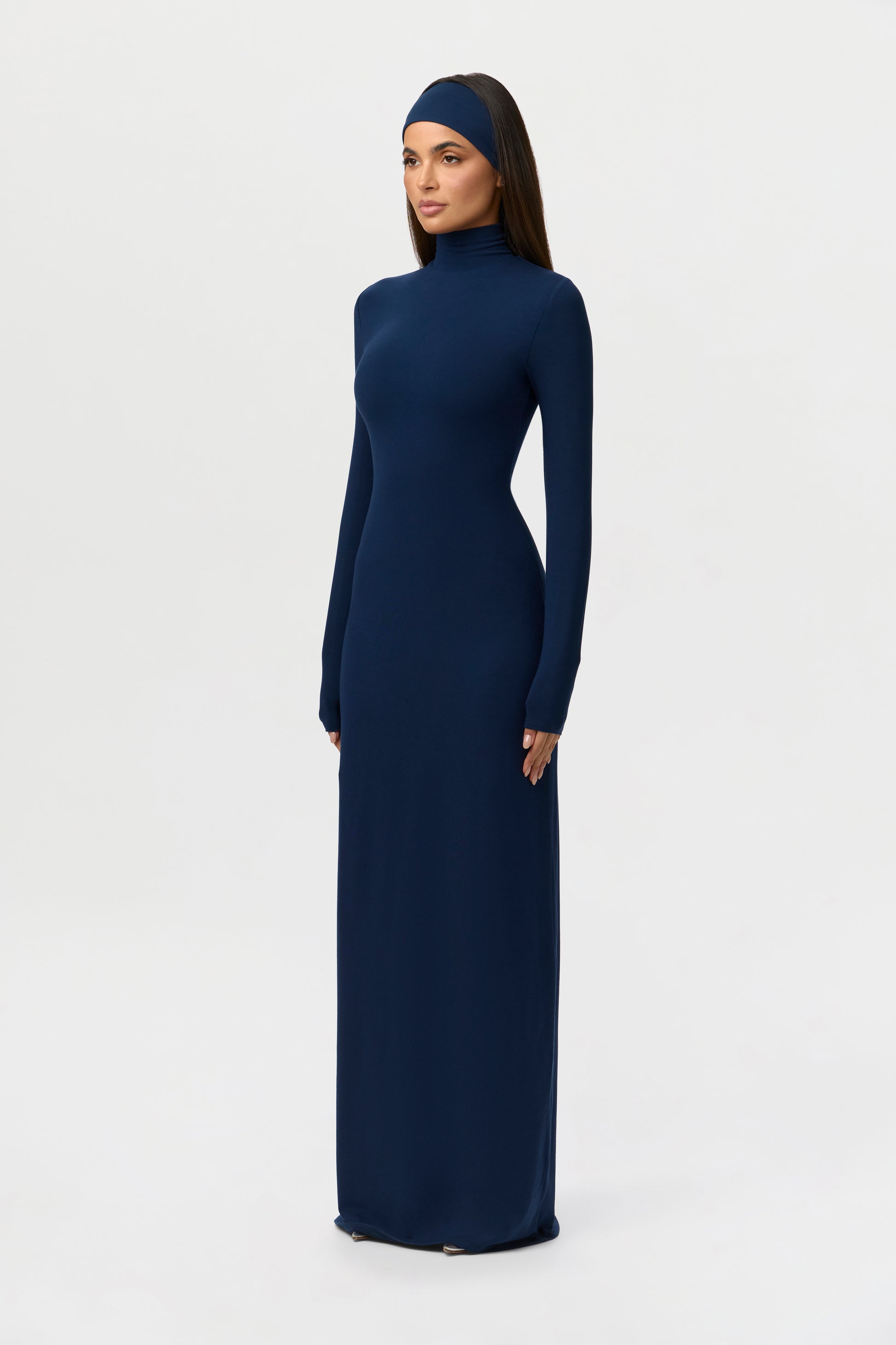 maxi turtleneck dress long sleeve Cotton Maxi Turtleneck Dress, Gray Knitted Long Dress, Cotton Turtleneck Style, A-Line Silhouette, Fall Maxi Dress, M / Black
