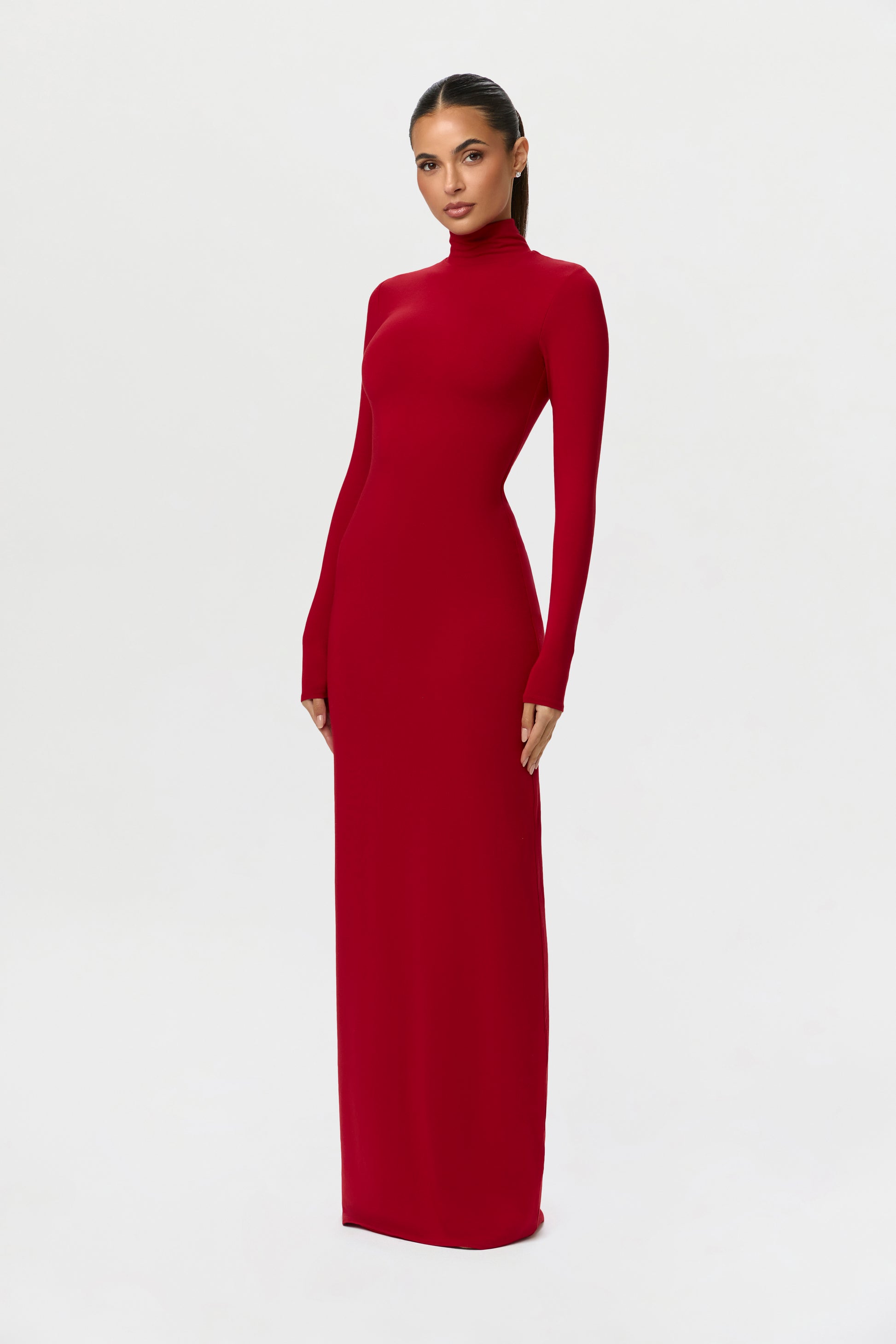 Women's Butter Turtleneck Maxi Dress by Naked Wardrobe, Ruby Red / Xs Women's Butter Turtleneck Maxi Dress by Naked Wardrobe, Ruby Red / Xs