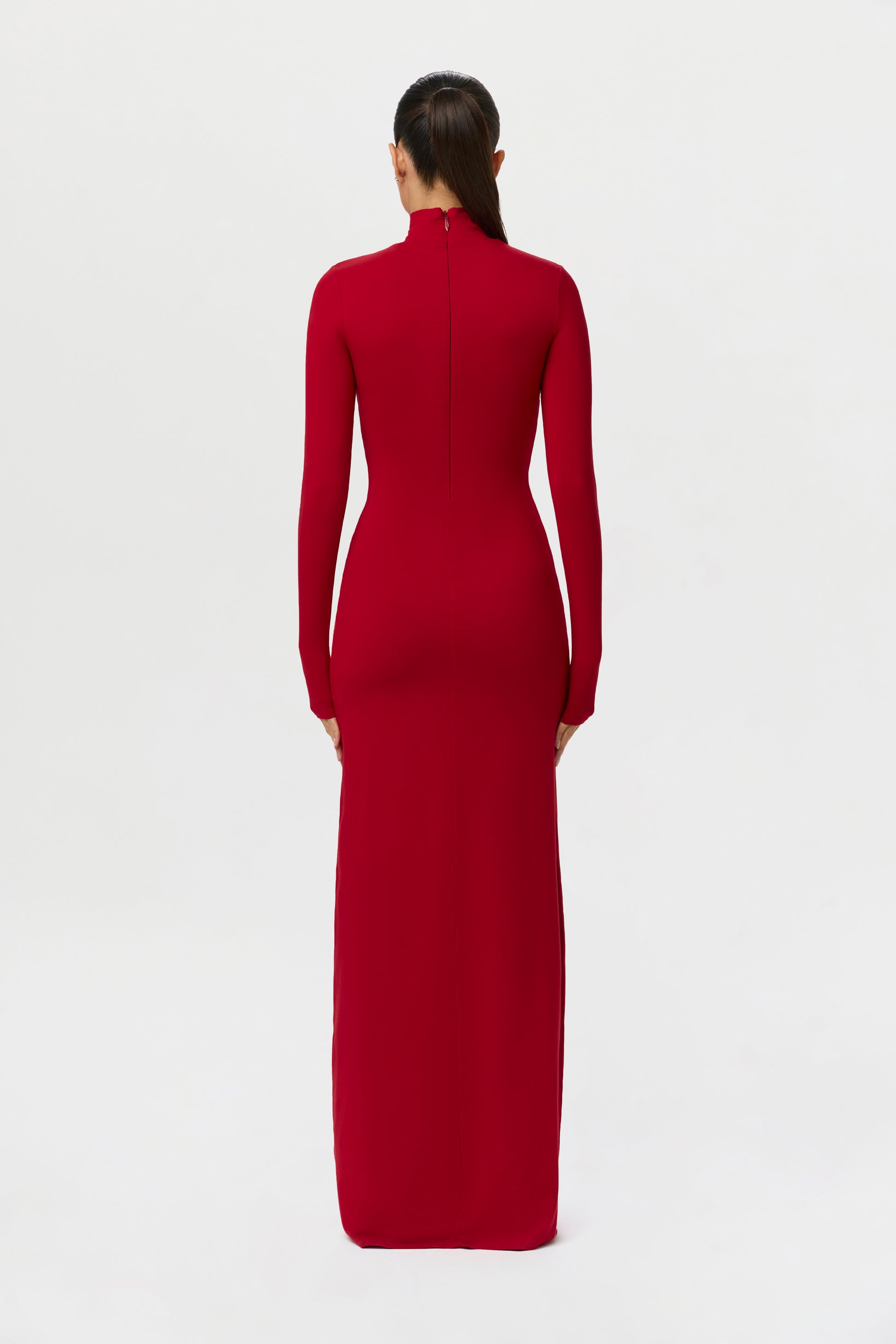 red long dress with long sleeves Women's Butter Turtleneck Maxi Dress by Naked Wardrobe, Ruby Red / XS
