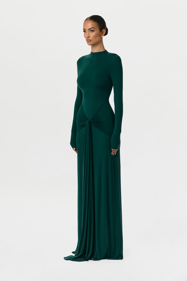 Naked Mock Neck Drape Tie Dress