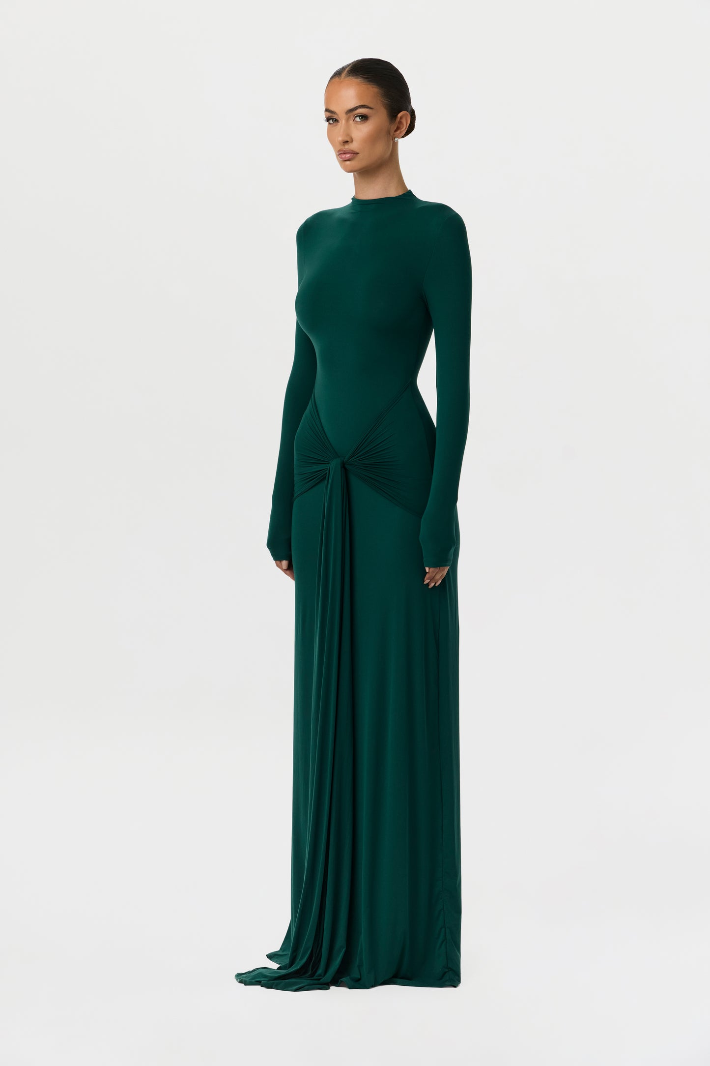 Naked Mock Neck Drape Tie Dress