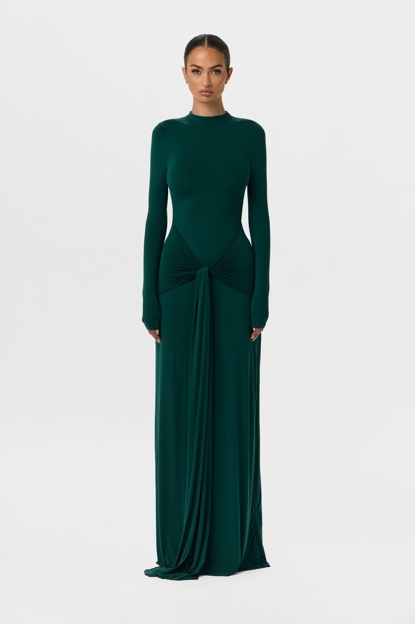 Naked Mock Neck Drape Tie Dress