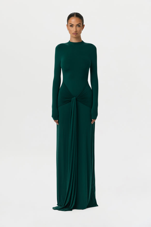 Naked Mock Neck Drape Tie Dress