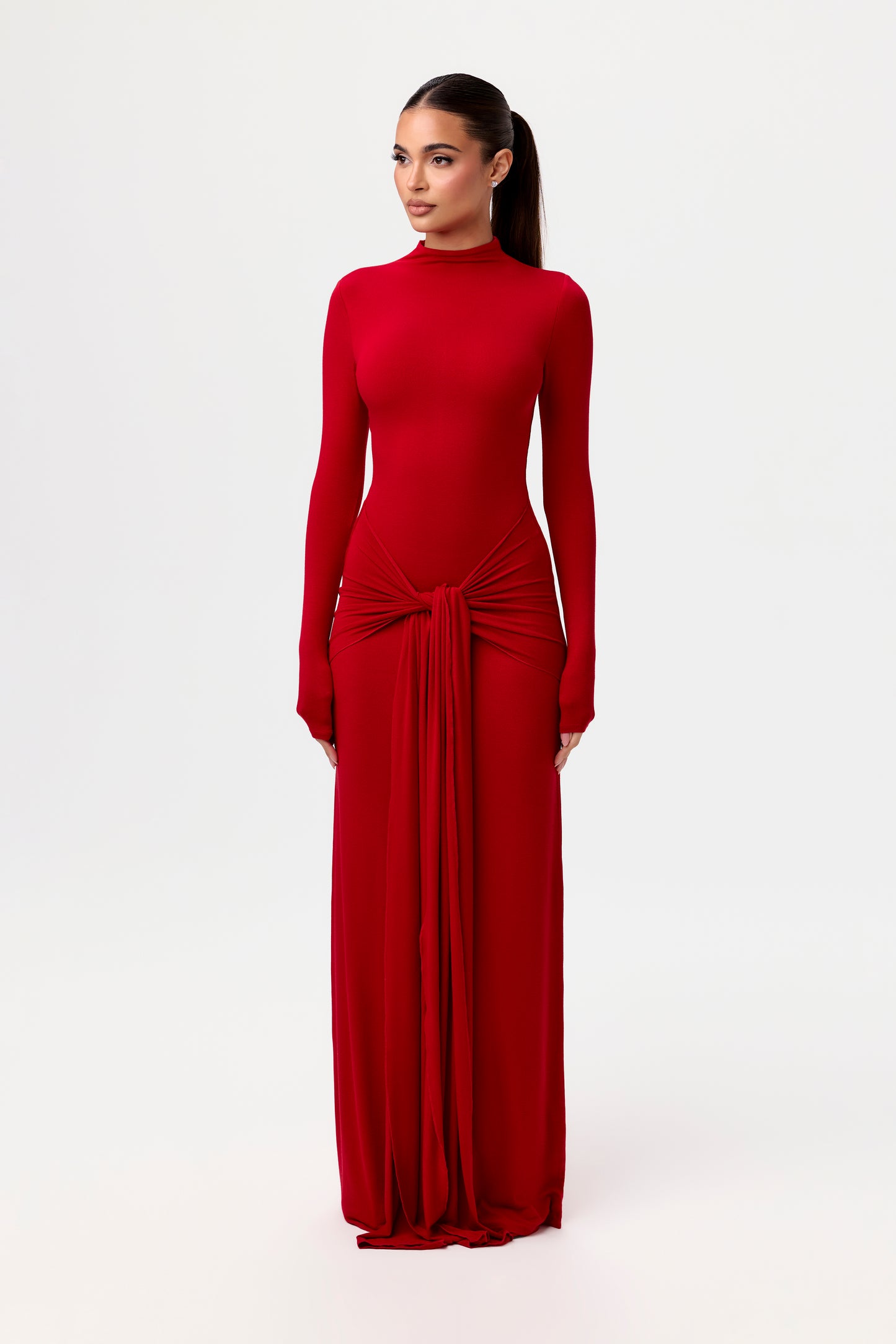 NW Turtleneck Draped Tie Dress