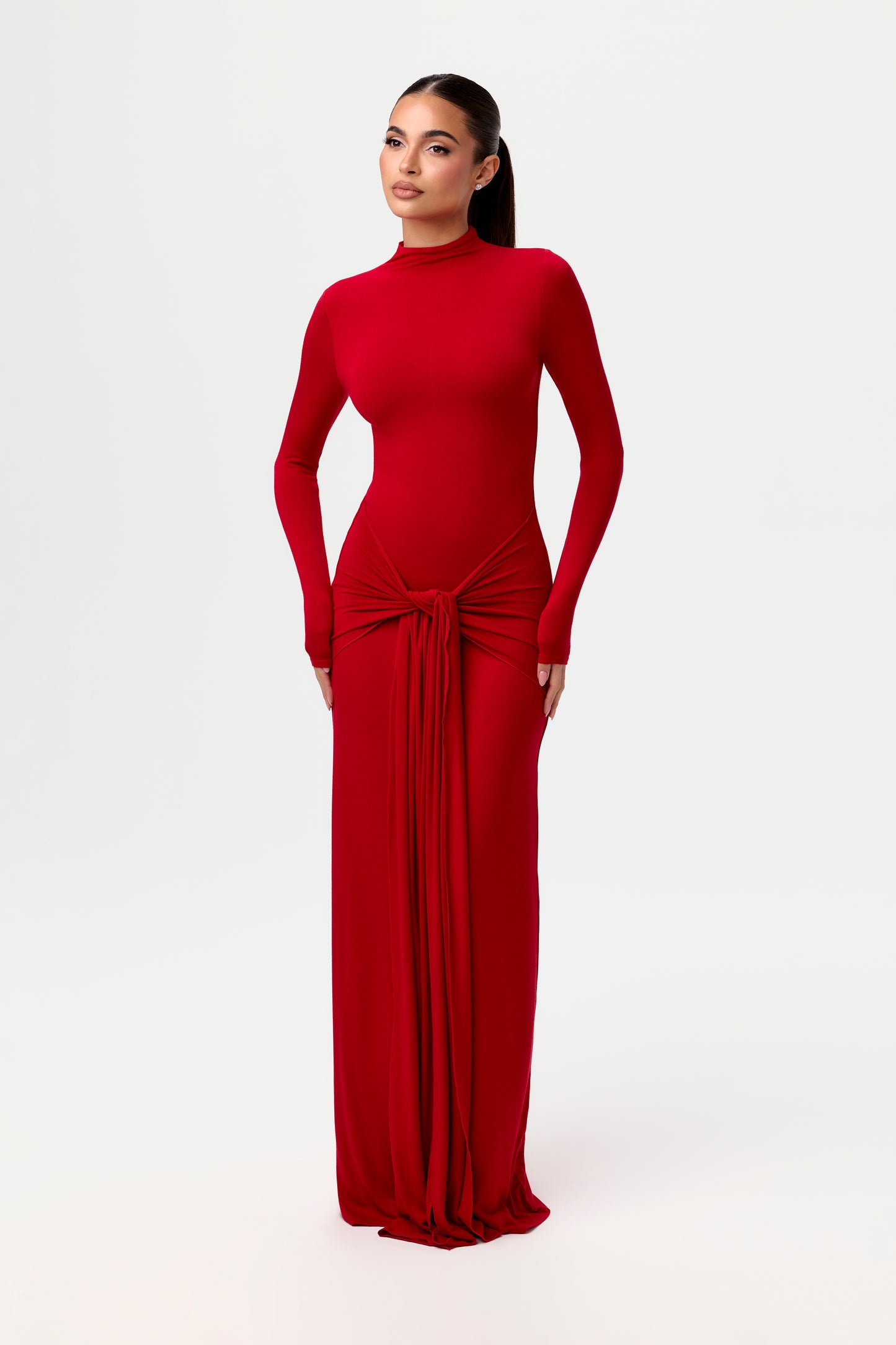 NW Turtleneck Draped Tie Dress