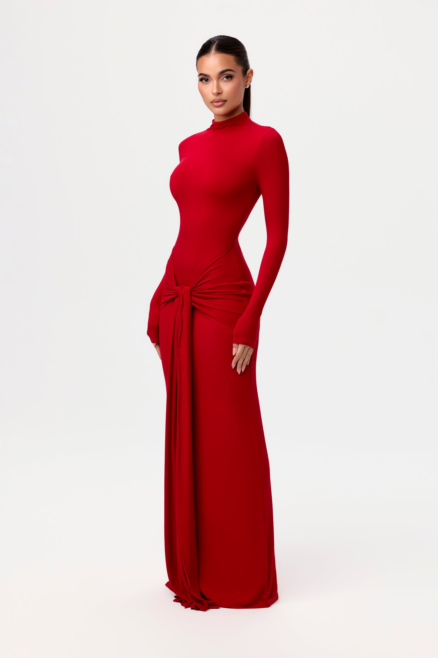 NW Turtleneck Draped Tie Dress