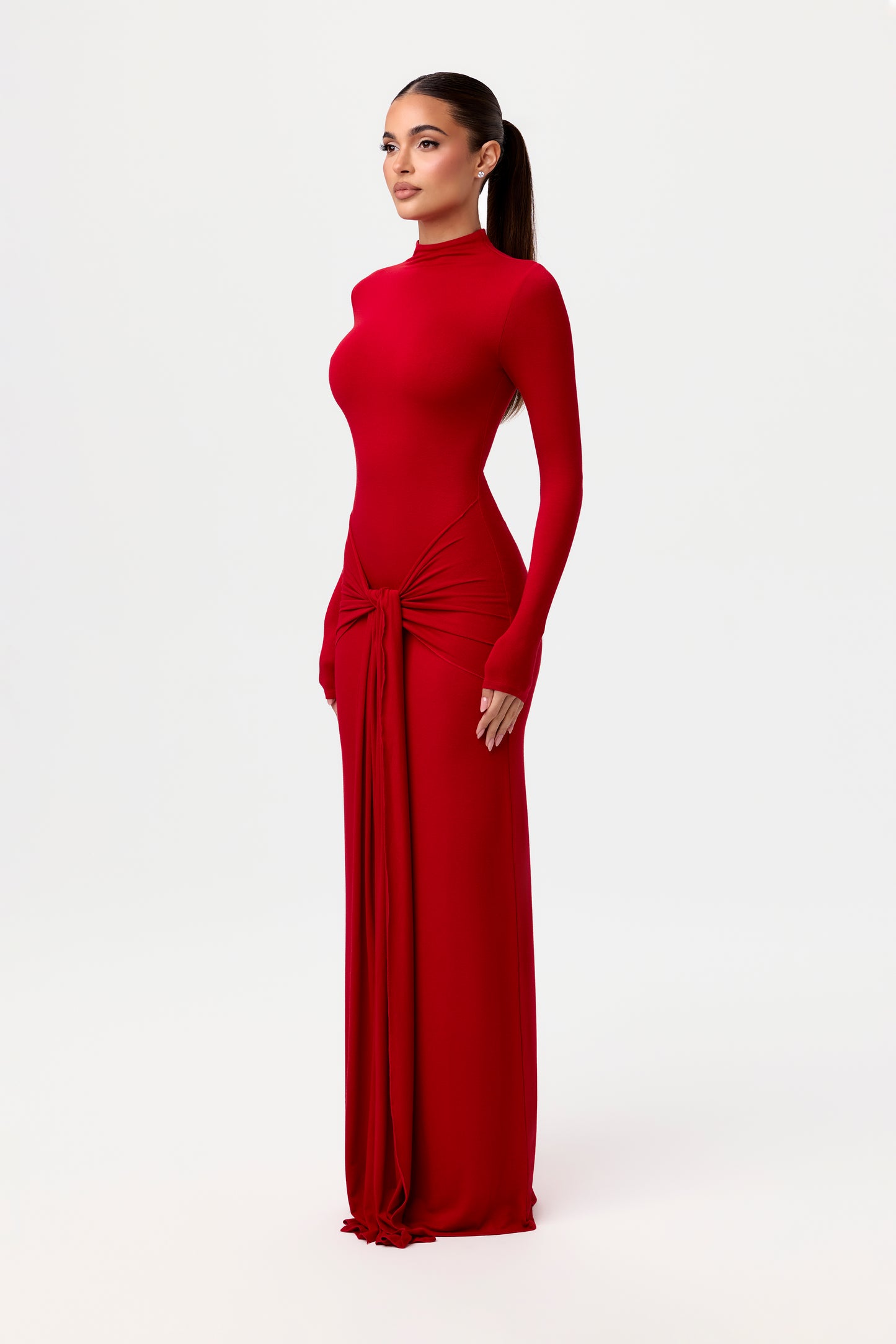 NW Turtleneck Draped Tie Dress