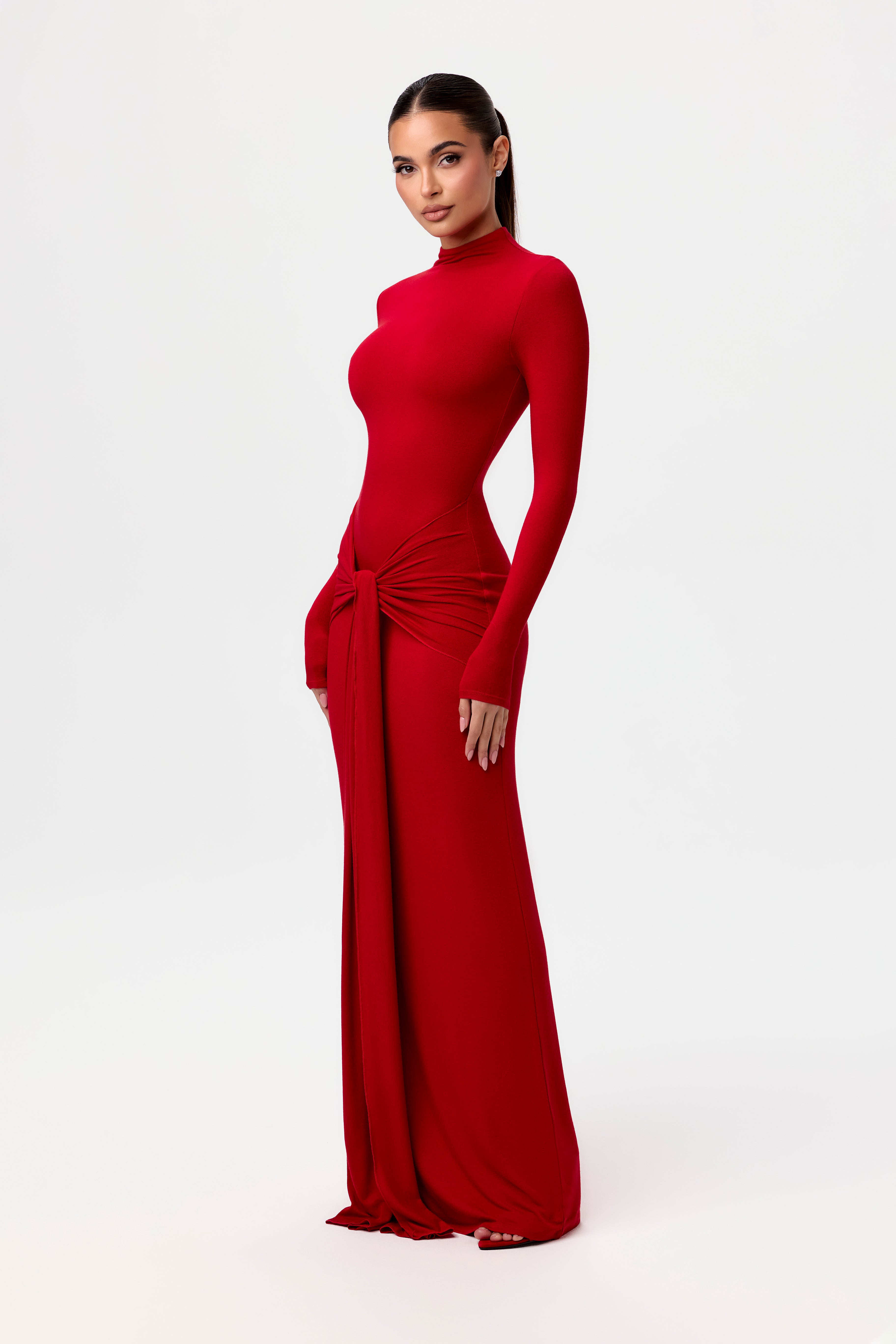 NW Turtleneck Draped Tie Dress