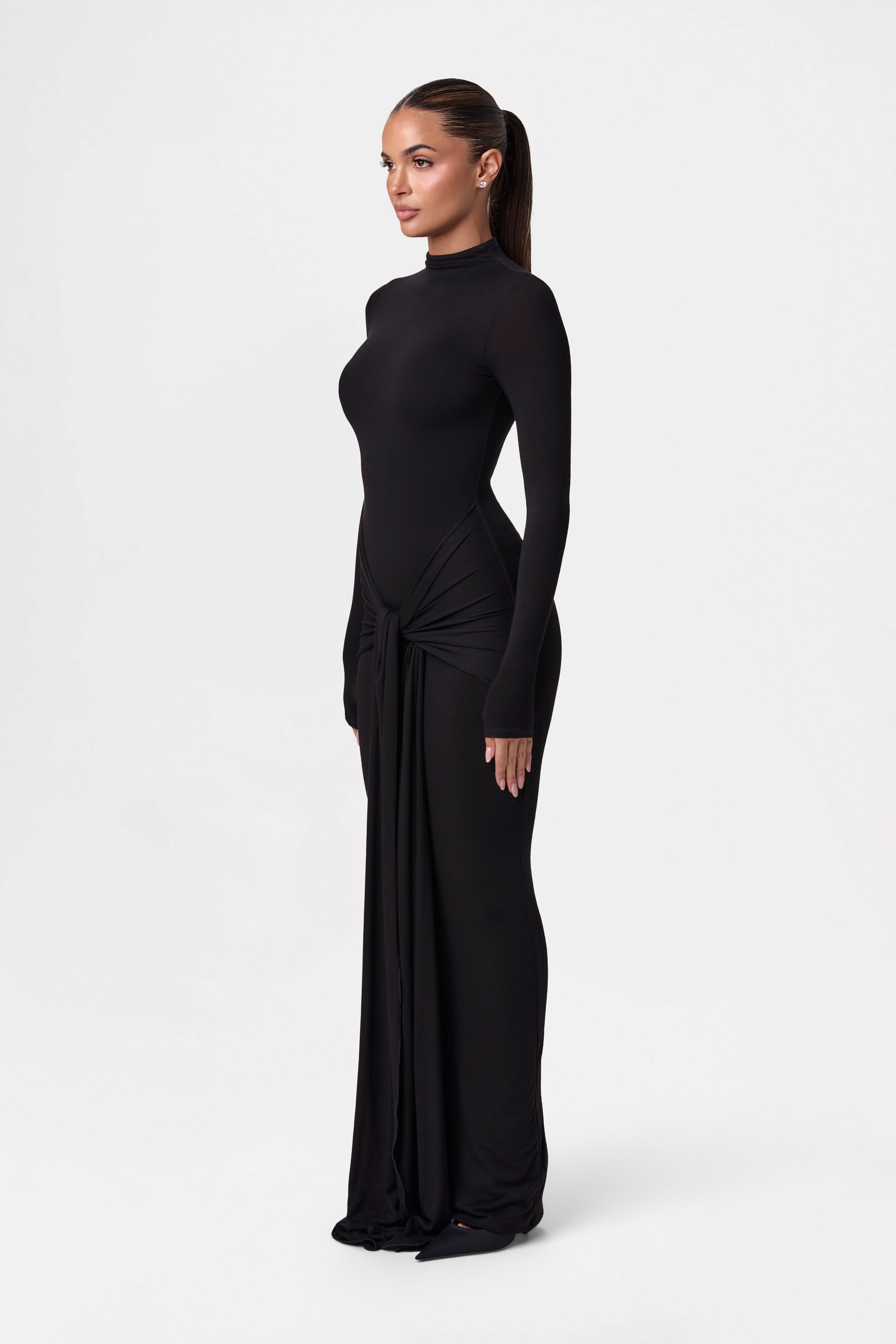 NW Turtleneck Draped Tie Dress