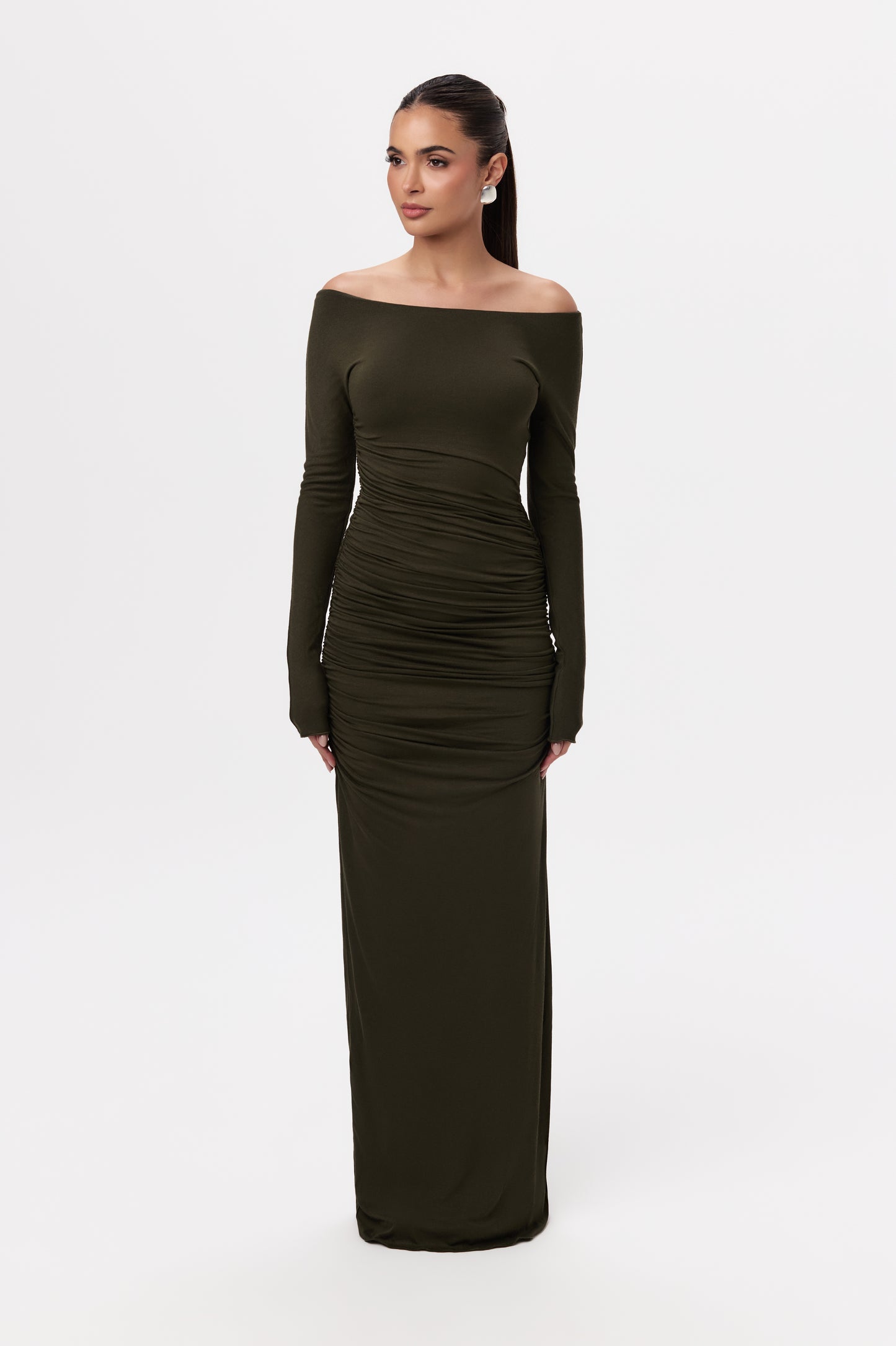 NW Off-Shoulder Ruched Maxi Dress