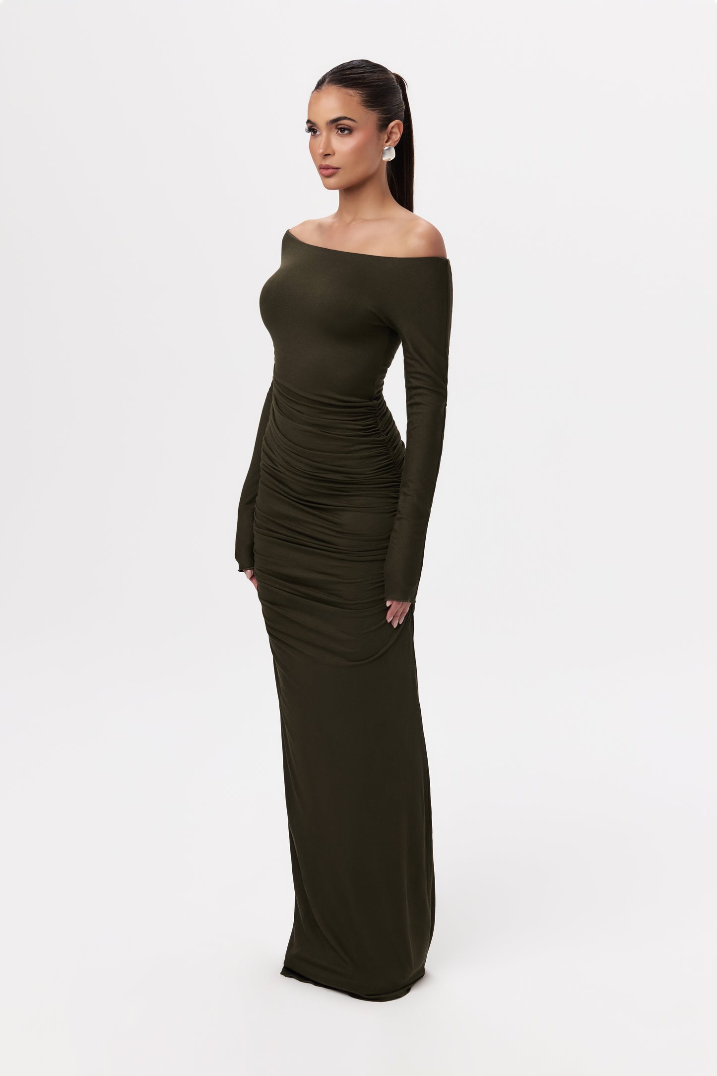 NW Off-Shoulder Ruched Maxi Dress